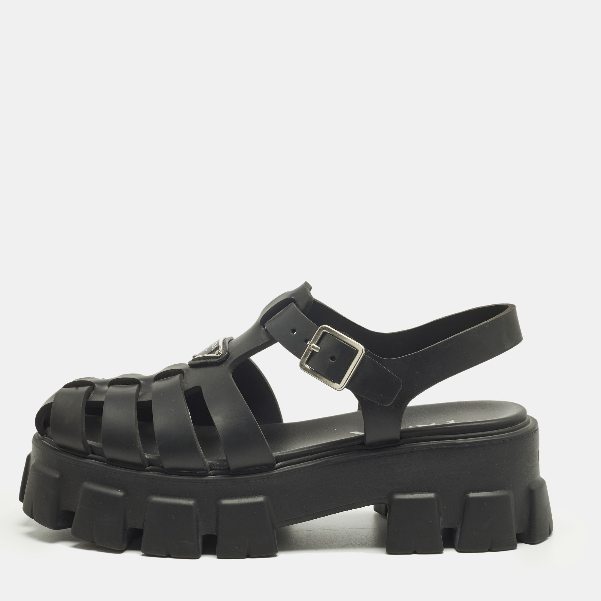 Click to view more detailed imagery on our partner's website Pre-owned Prada Monolith Size 41 Black Rubber Platform Sandals