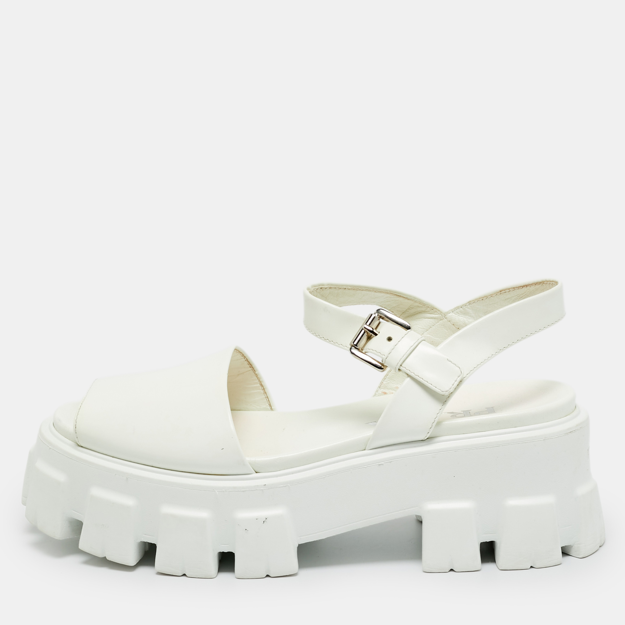 

Prada Monolith Size  White Patent Leather Ankle Strap Sandals