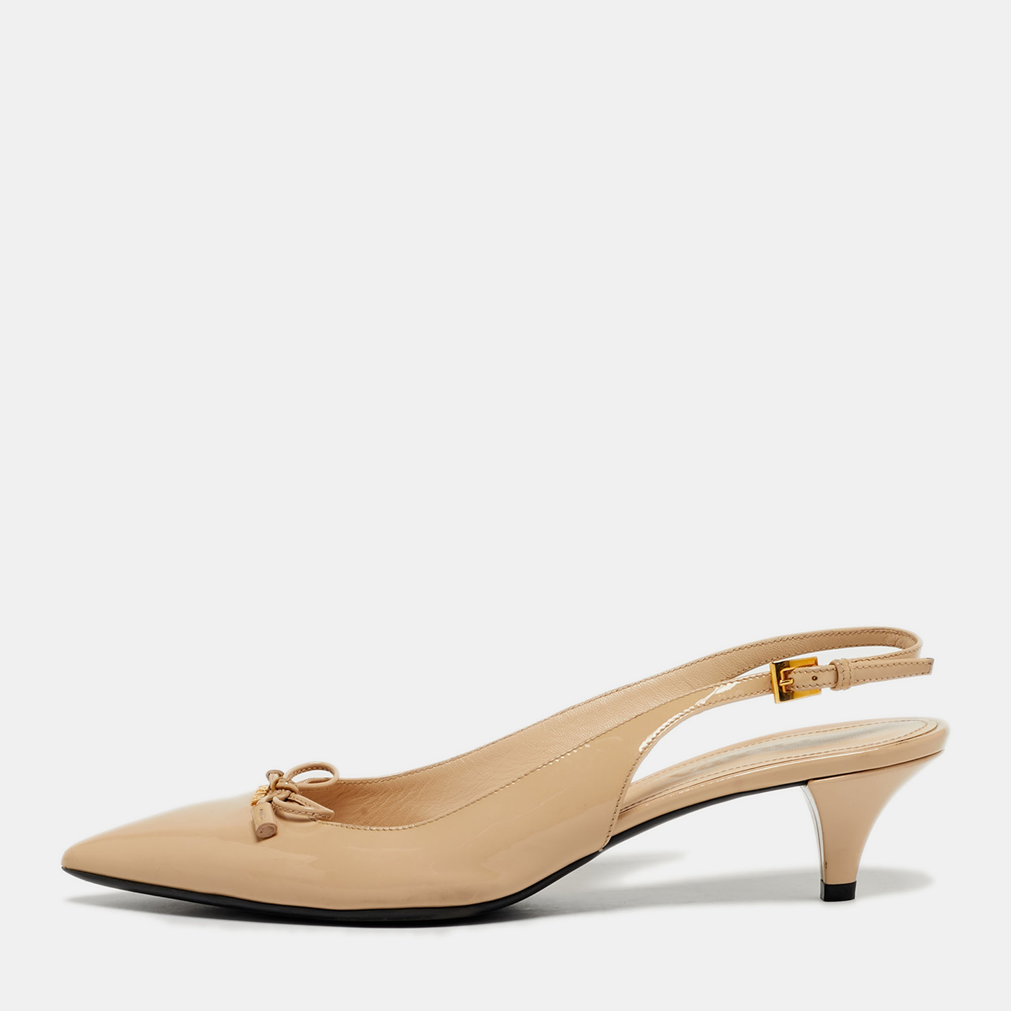 

Prada Beige Patent Leather Pointed Toe Slingback Pumps Size