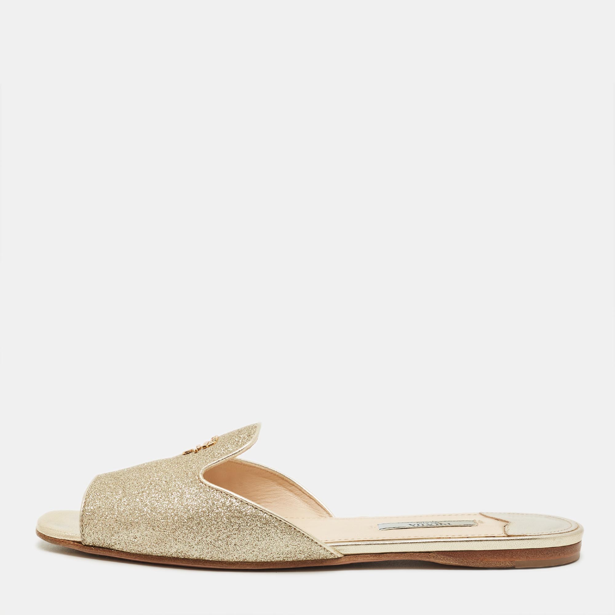 

Prada Size  Metallic Glitter Flat Slides