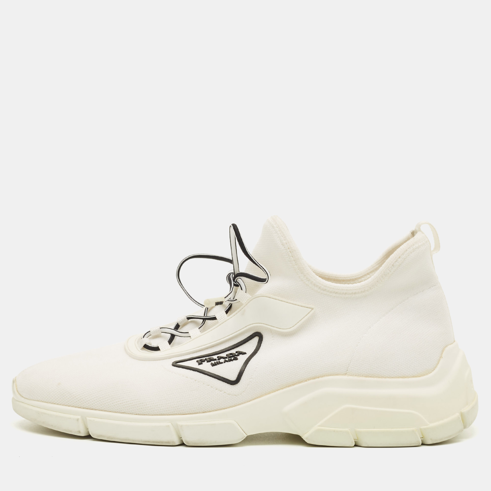 

Prada Size  White Knit Fabric Lace Up Sneakers