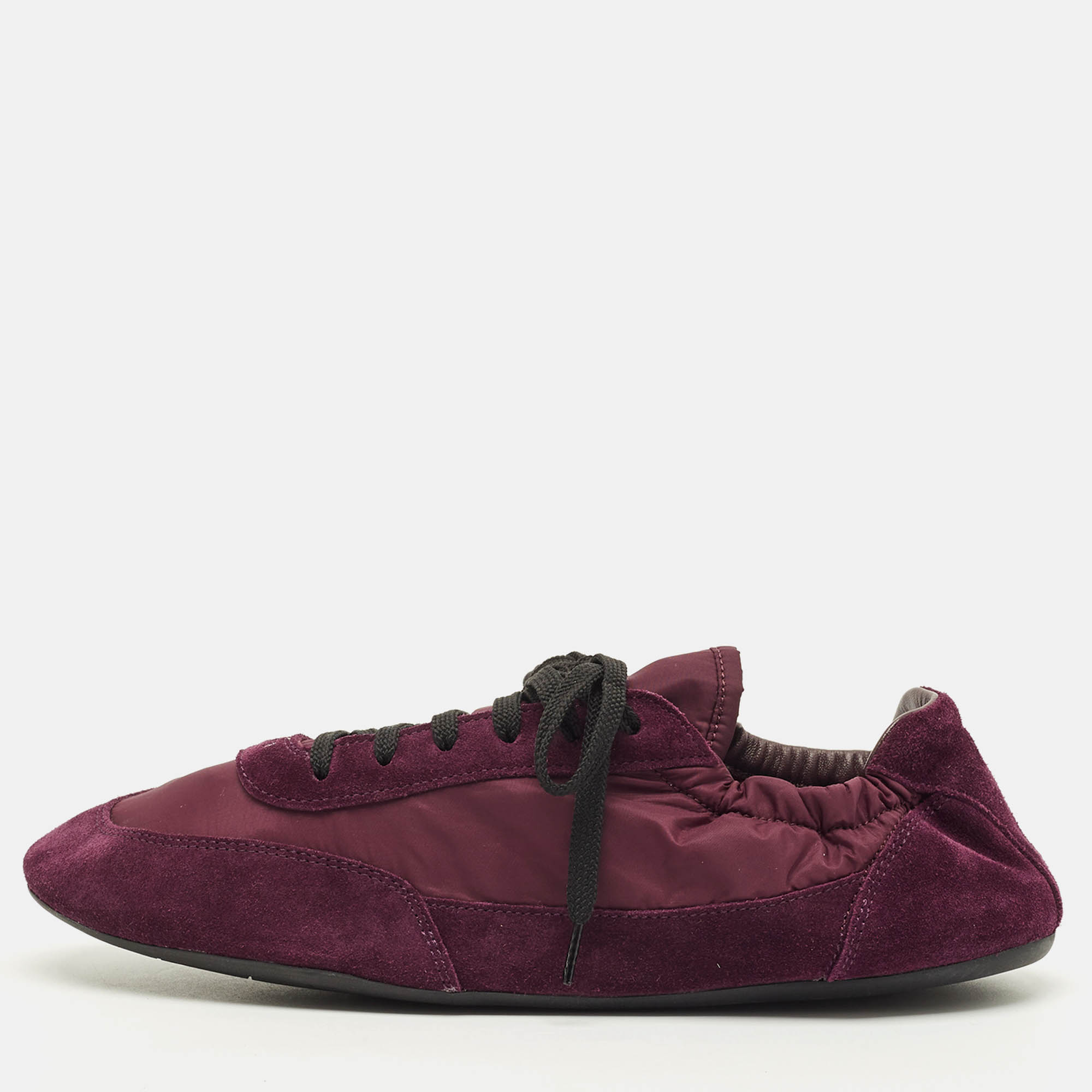 

Prada Collapse Re-Nylon Size  Burgundy Nylon and Suede Lace Up Sneakers