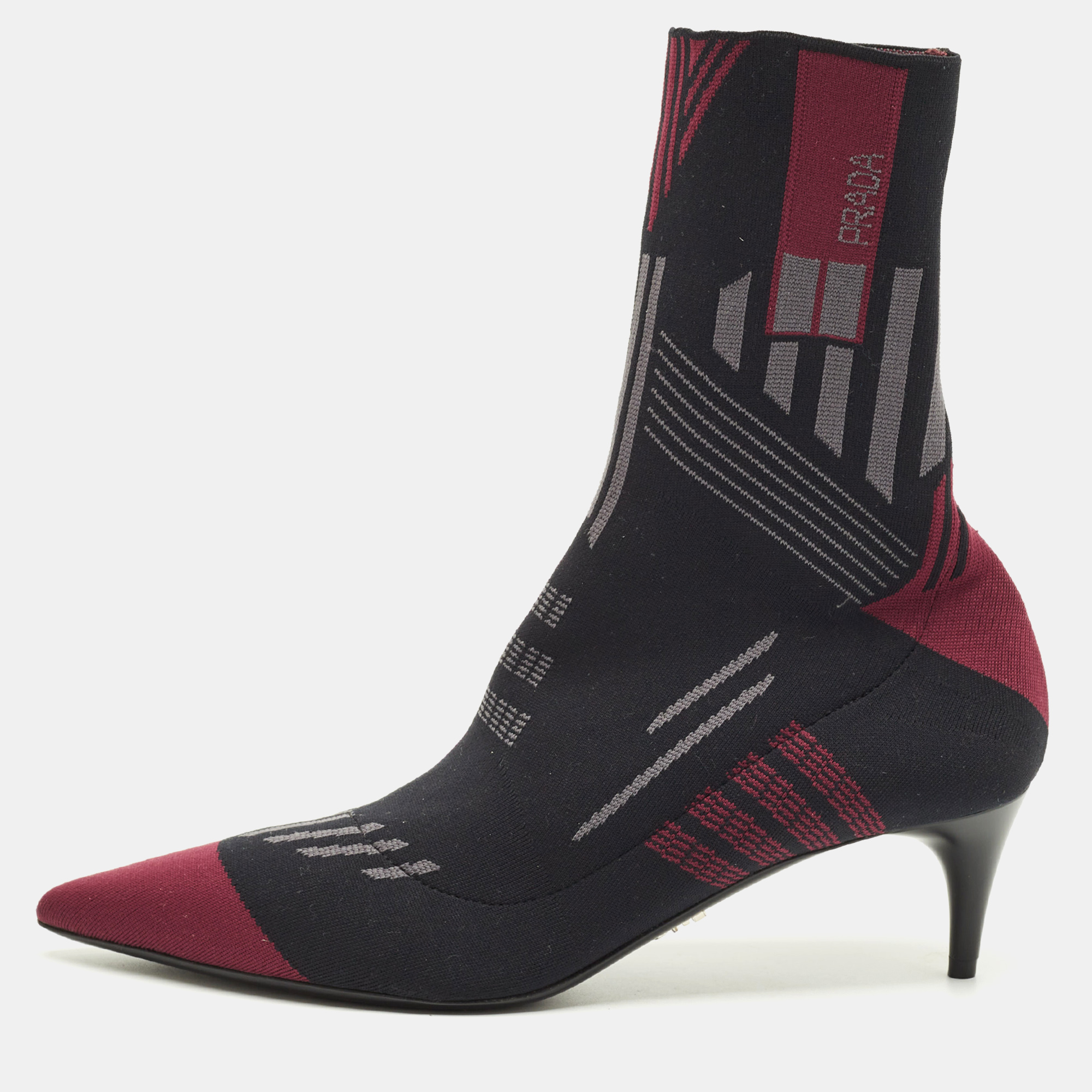 Pre-owned Prada Size 39 Black/purple Knit Fabric Sock Boots