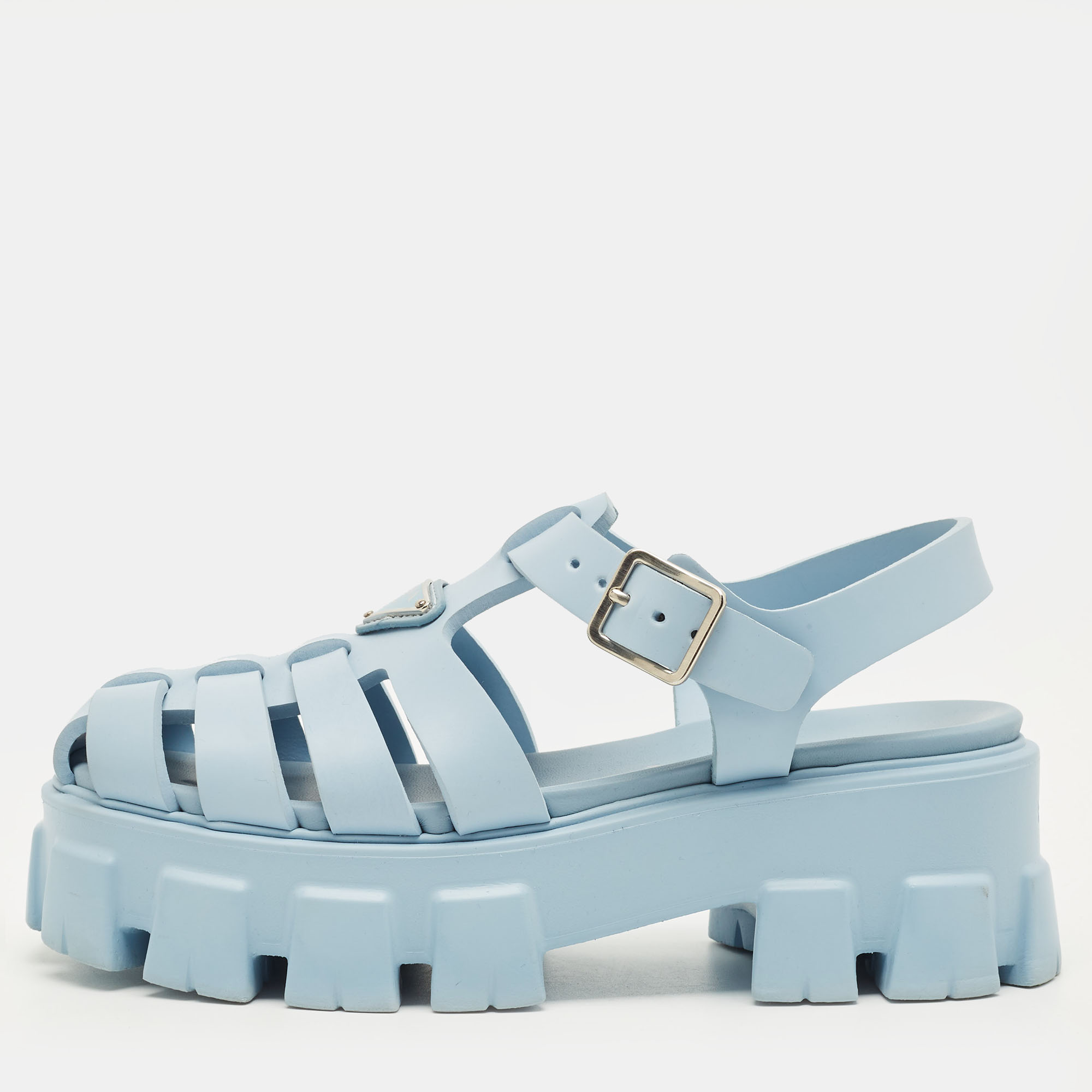 

Prada Monolith Size  Light Blue Rubber Platform Sandals