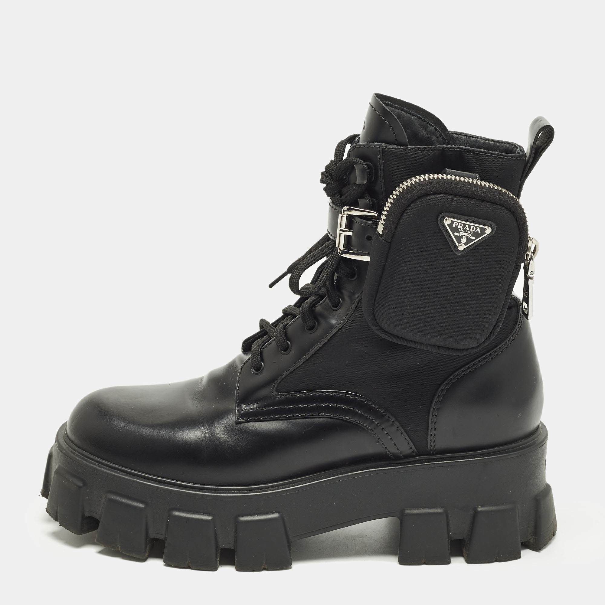 

Prada Monolith Size  Black Leather and Nylon Combat Boots
