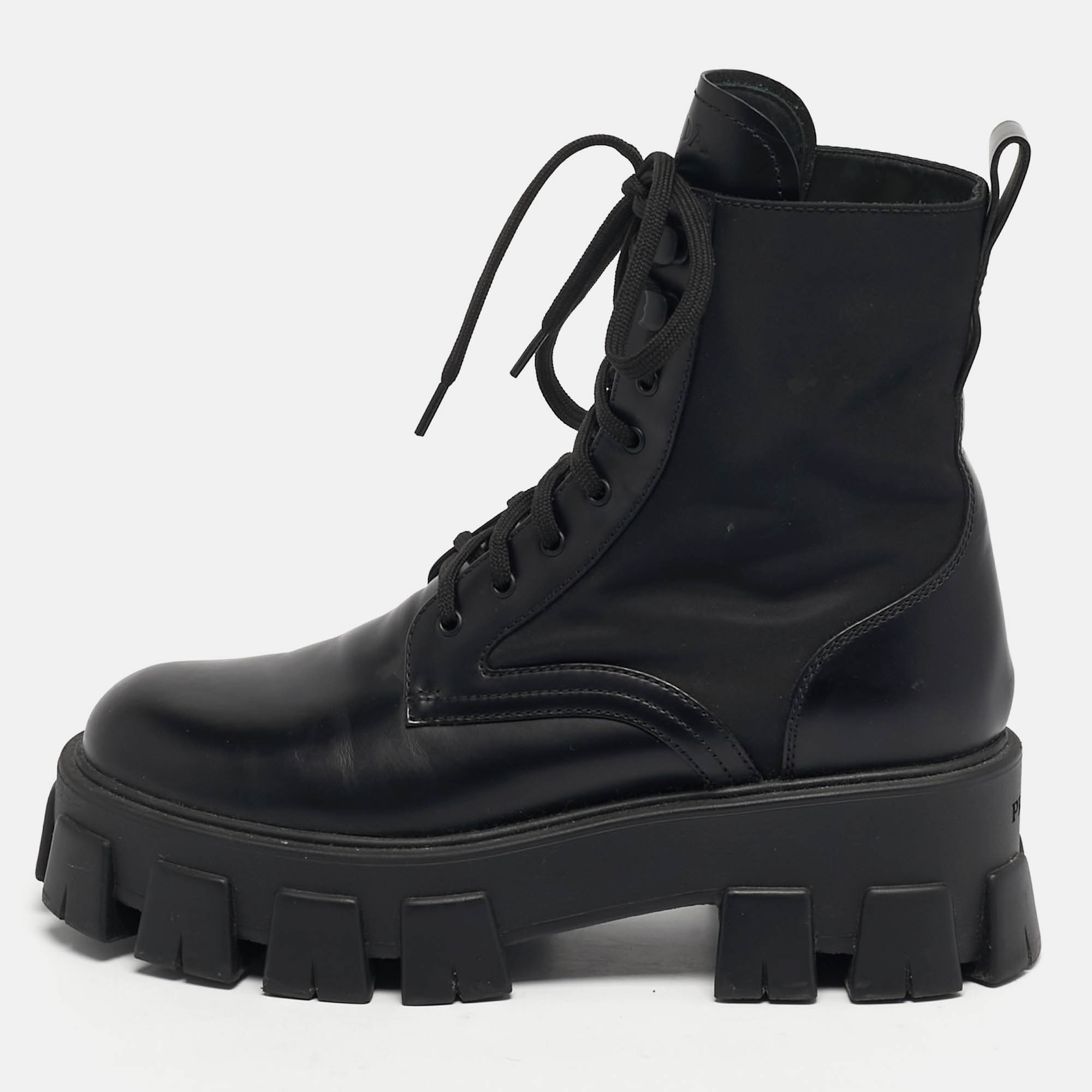 

Prada Monolith Size  Black Leather and Nylon Combat Boots