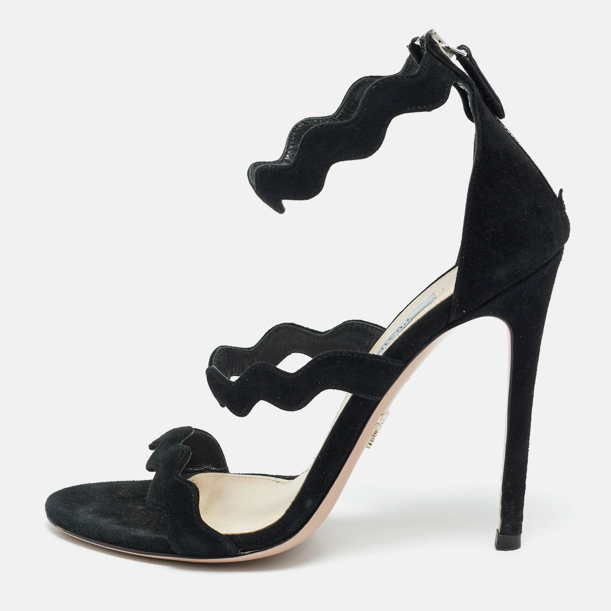 

Prada Wavy Size  Black Suede Ankle Strap Sandals
