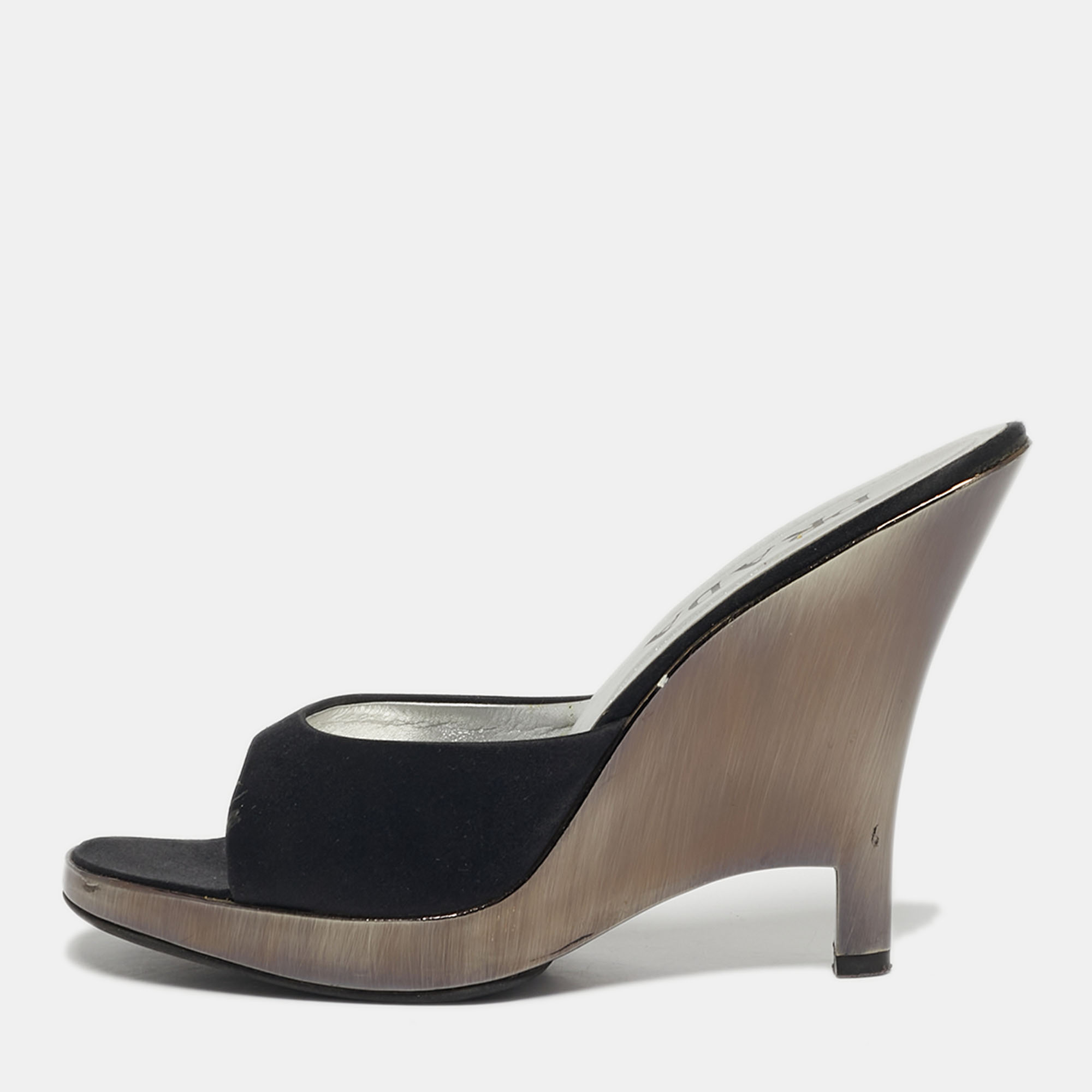 

Prada Size  Black Satin Wedge Sandals