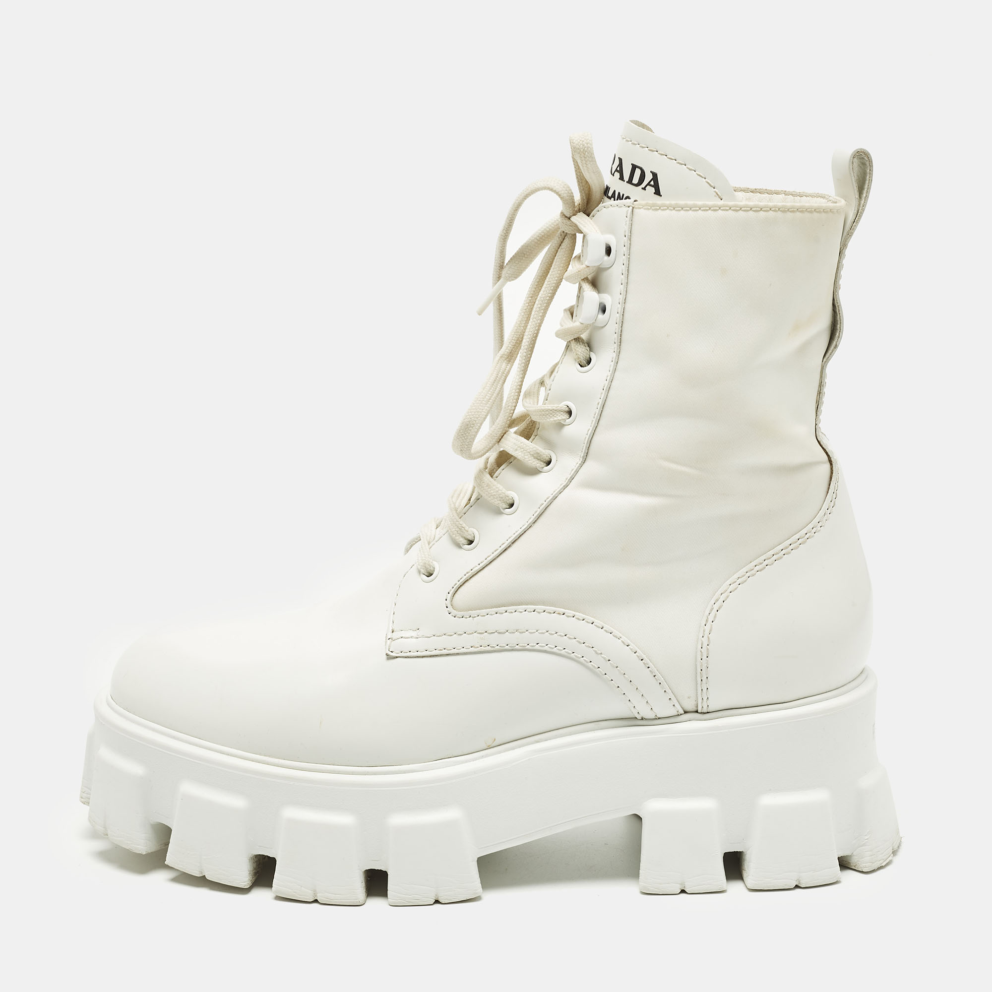 

Prada Monolith Size  White Leather and Nylon Combat Boots