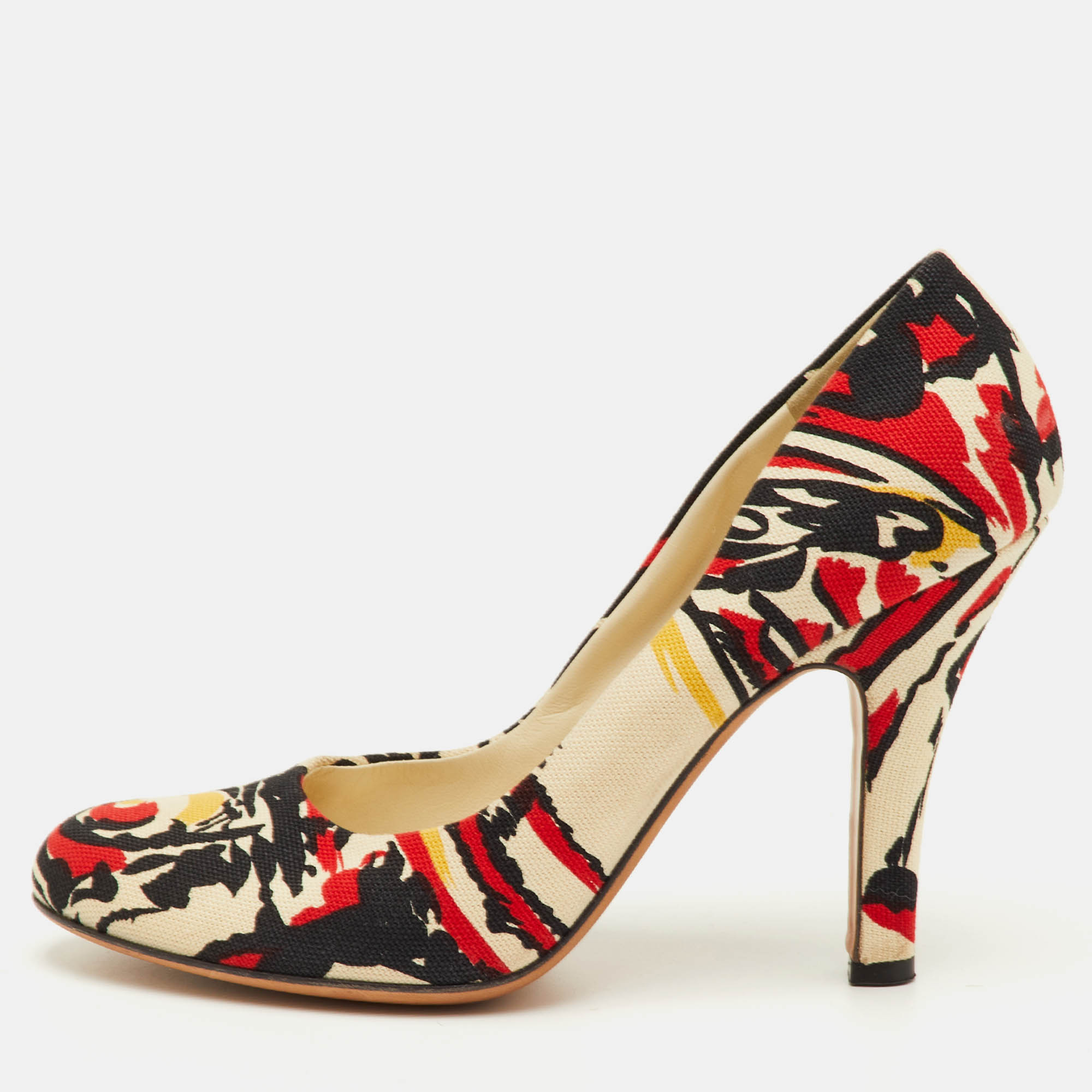

Prada Size  Multicolor Print Canvas Round Toe Pumps