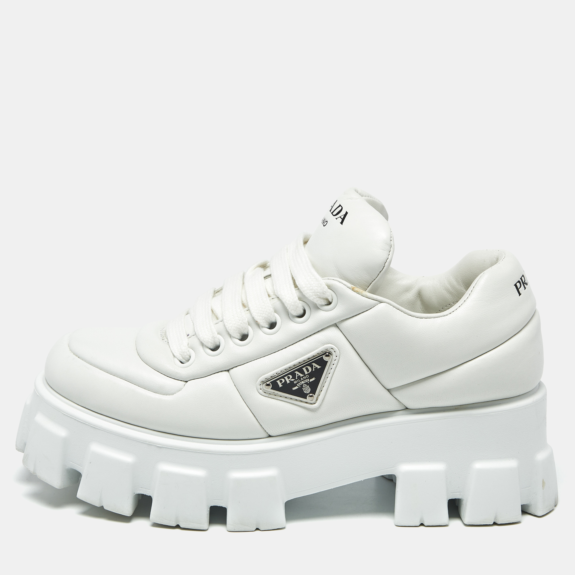 

Prada Monolith Size  White Leather Lace Up Sneakers