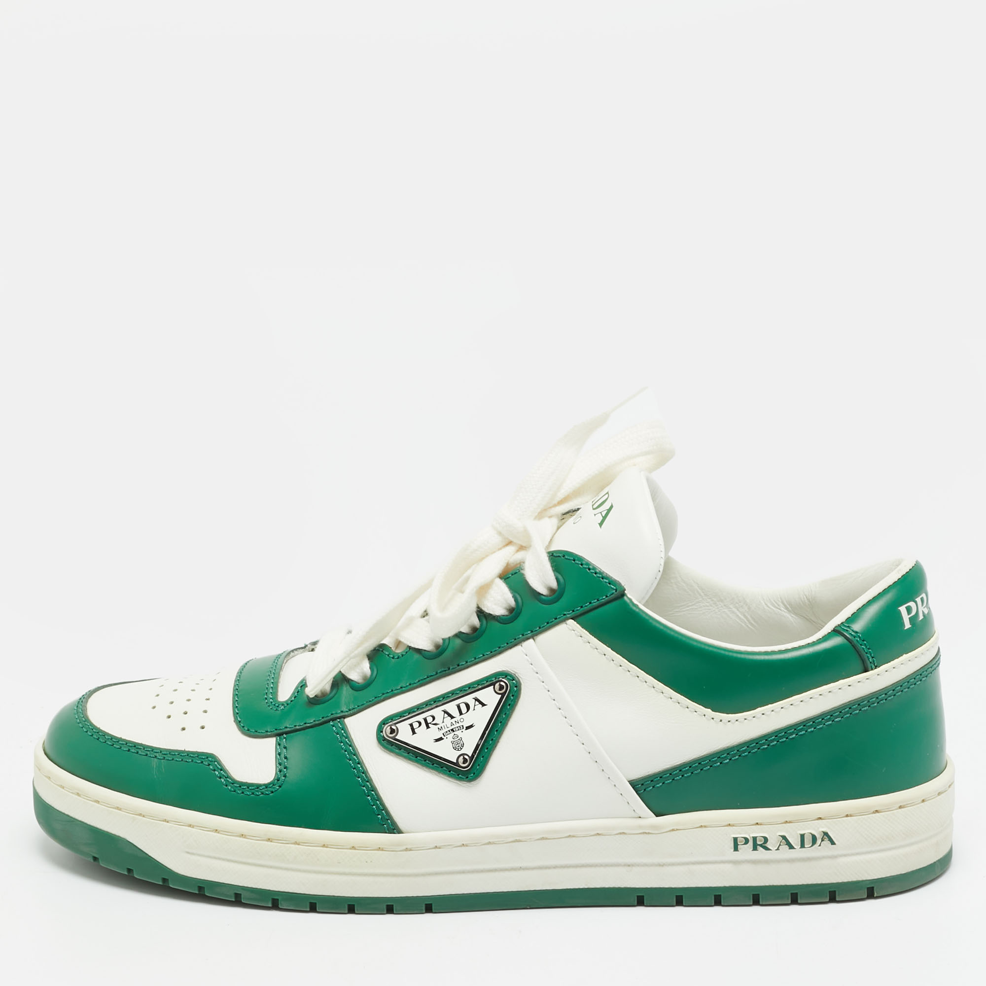 

Prada Downtown Size  Green/White Leather Lace Up Sneakers