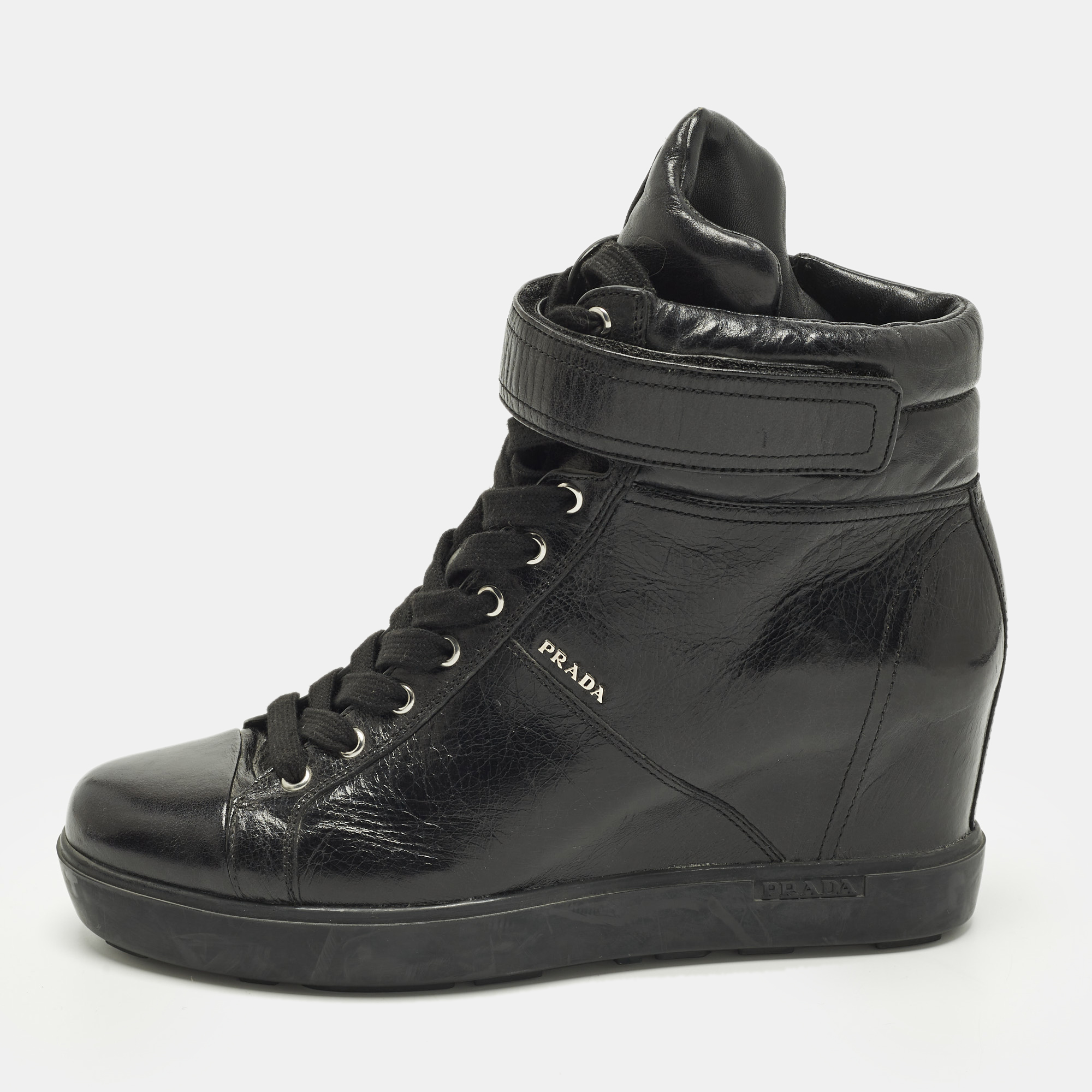 

Prada Size  Black Leather Wedge Sneakers