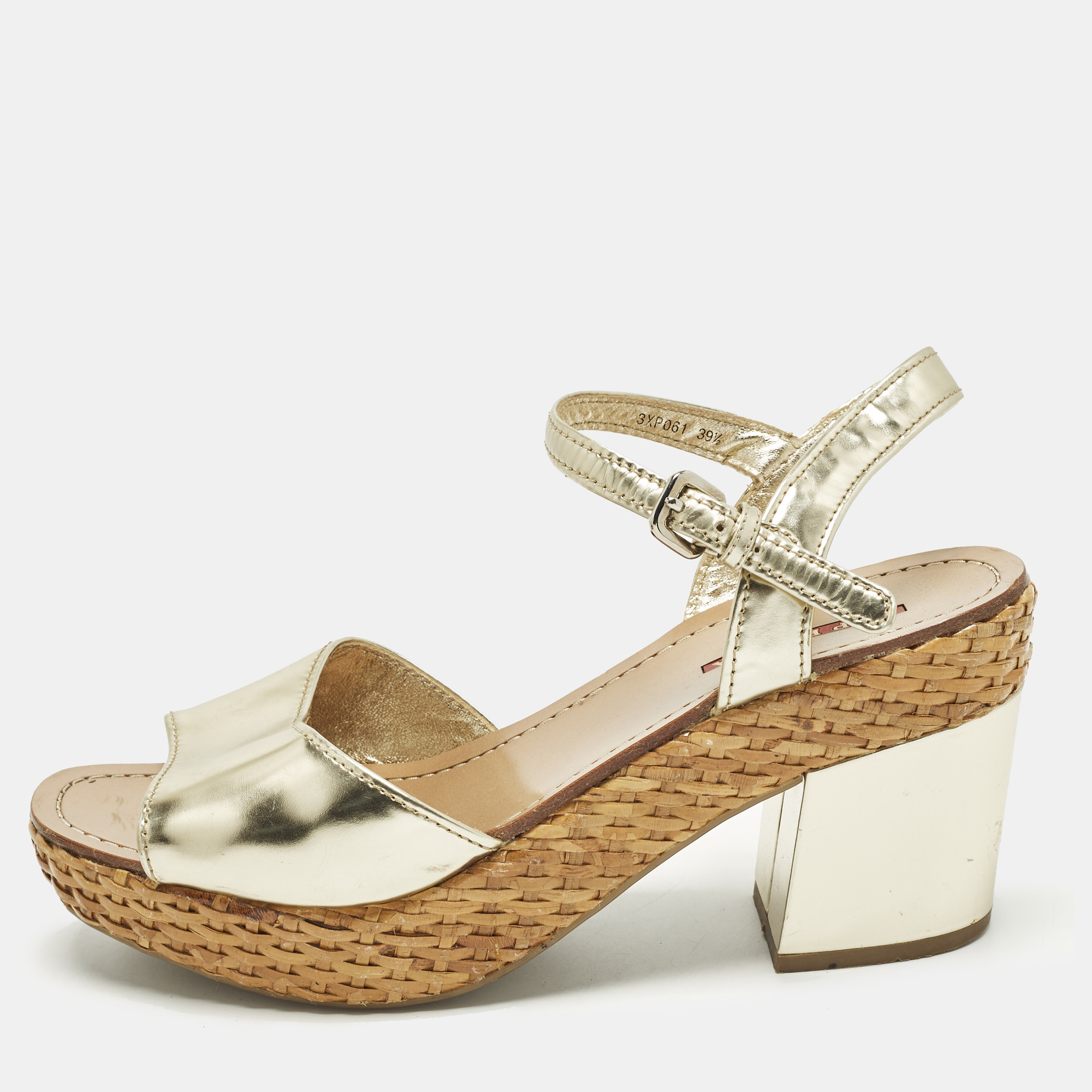 

Prada Size  Gold Leather Platform Ankle Strap Sandals