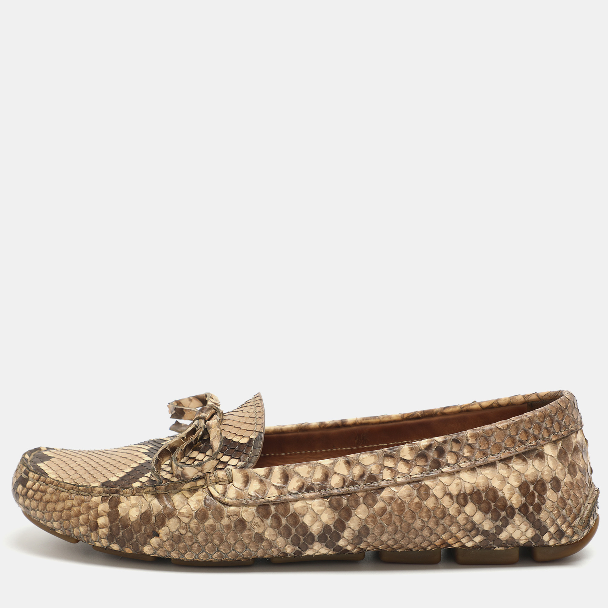 

Prada Bow Size 38 Black Python Leather Loafers