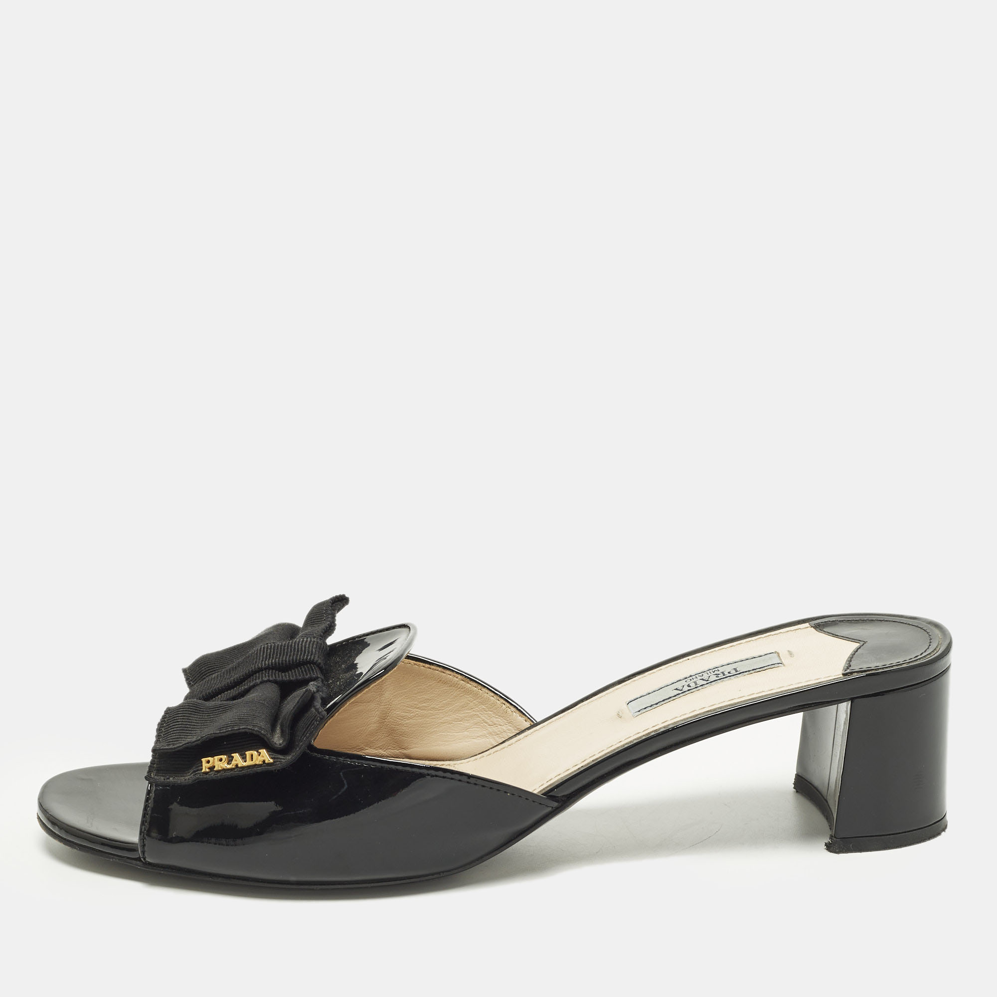 

Prada Bow Size  Black Patent Leather Slide Sandals