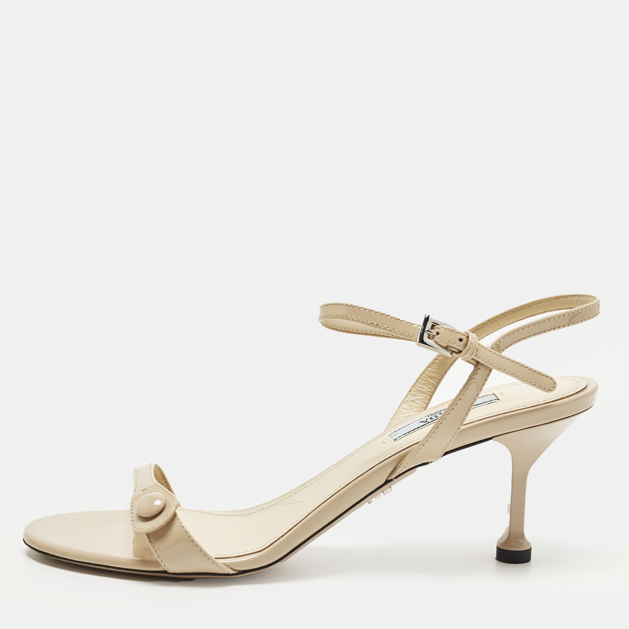 

Prada Size  Beige Patent Leather Ankle Strap Sandals