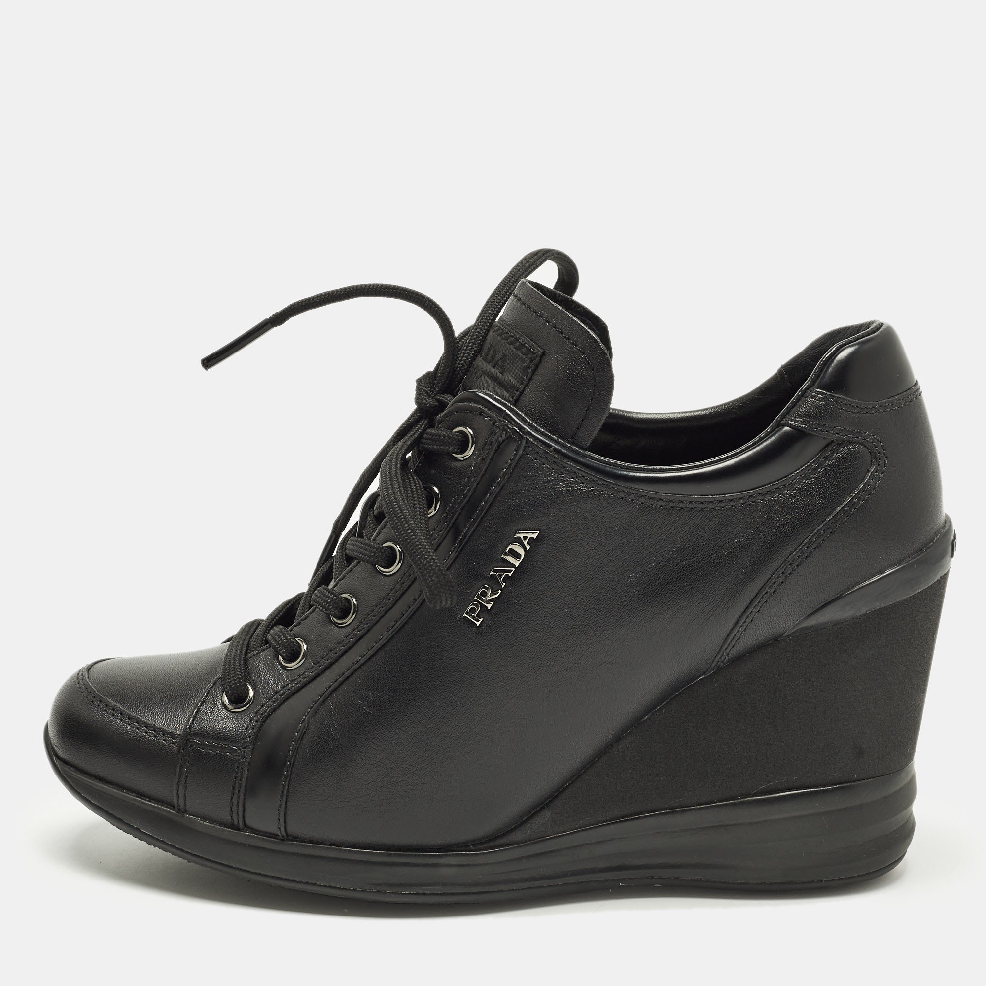 

Prada Size  Black Leather Wedge Sneakers