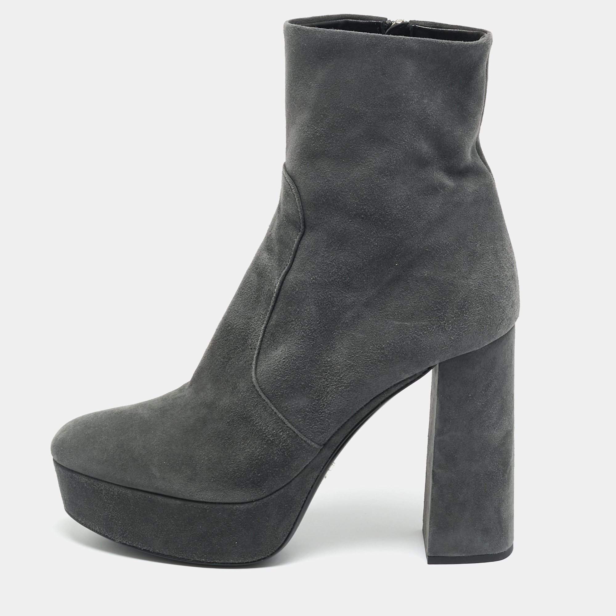

Prada Size  Grey Suede Platform Ankle Length Boots