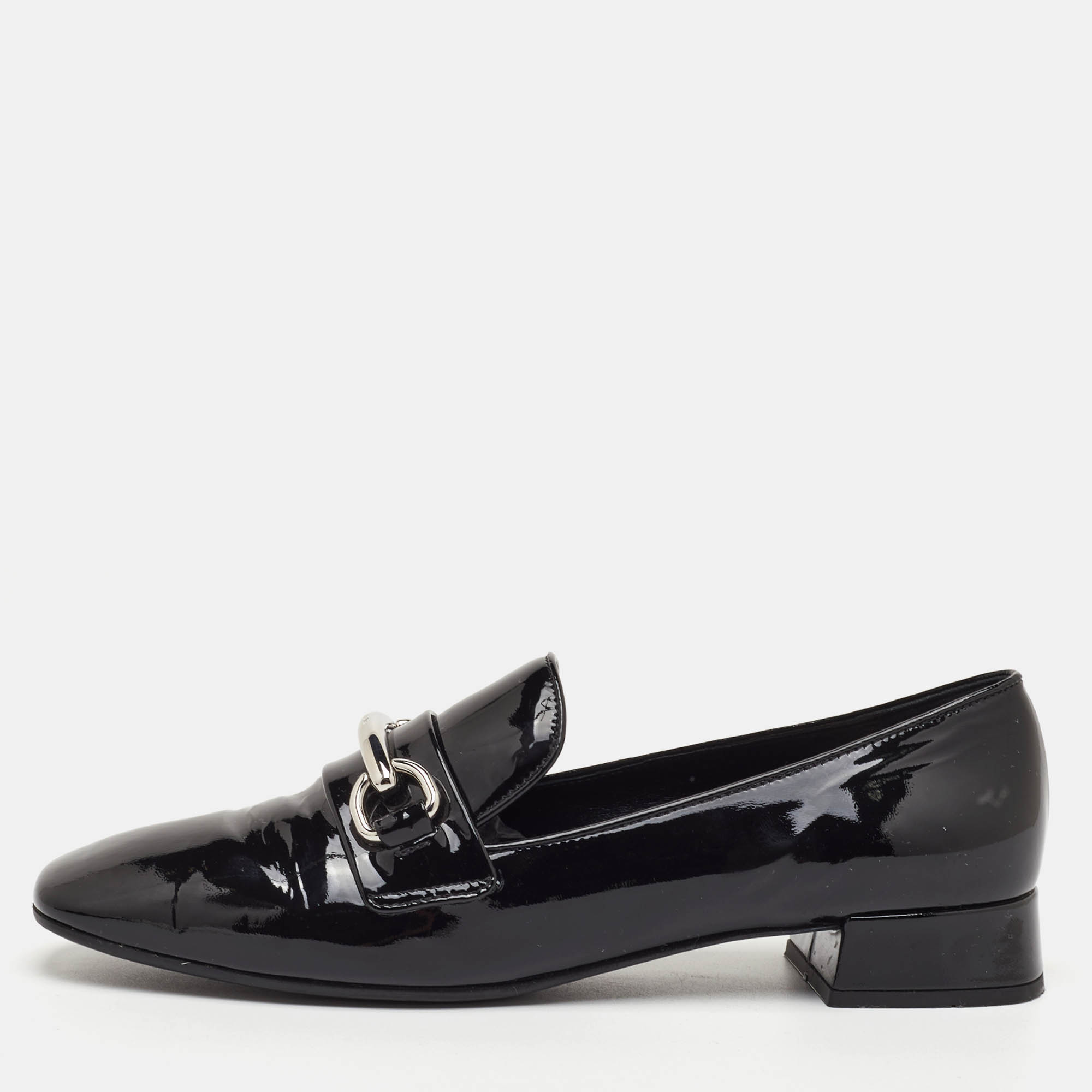 

Prada Size  Black Patent Leather Slip On Loafers