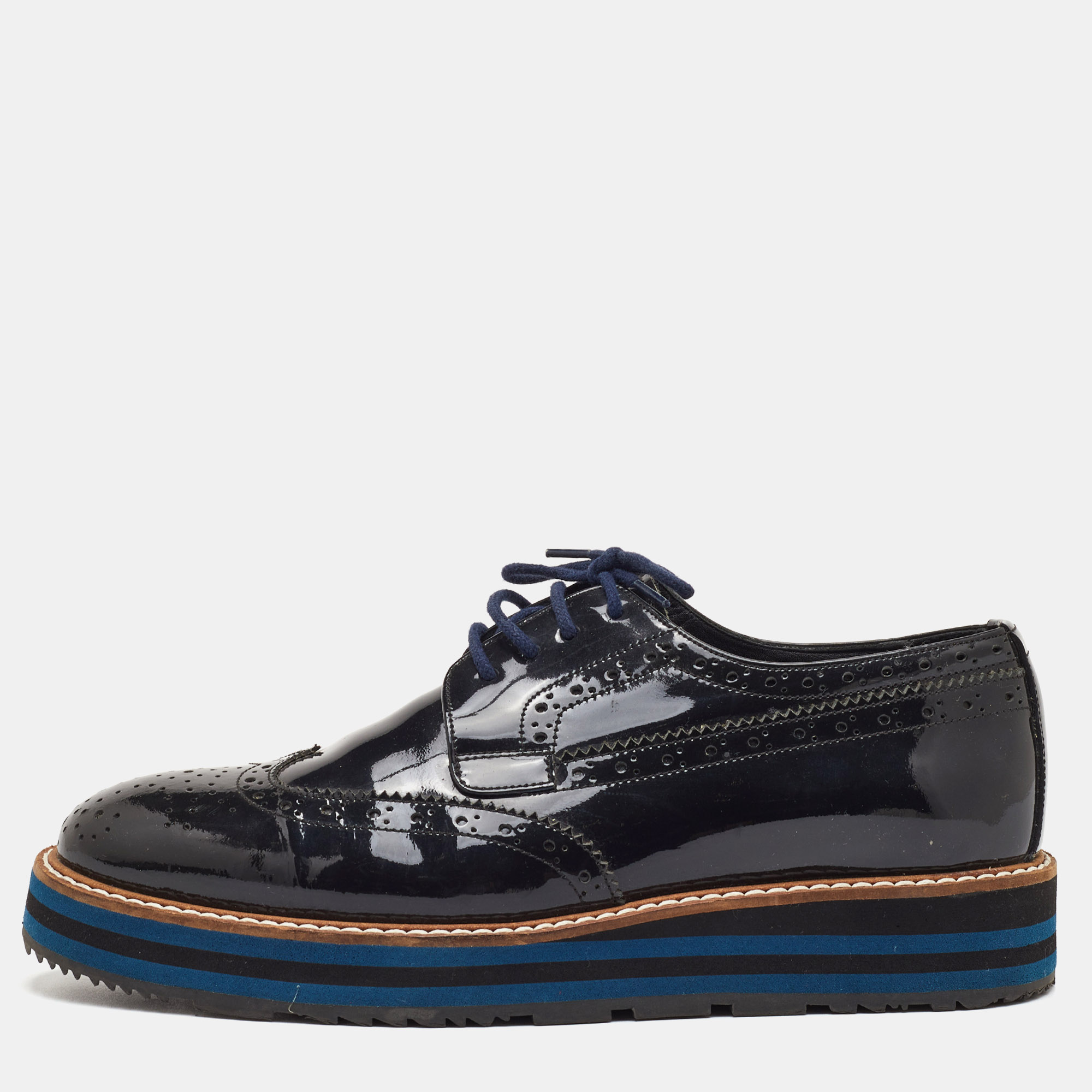 

Prada Size  Black Brogue Patent Leather Lace Up Platform Derby Sneakers