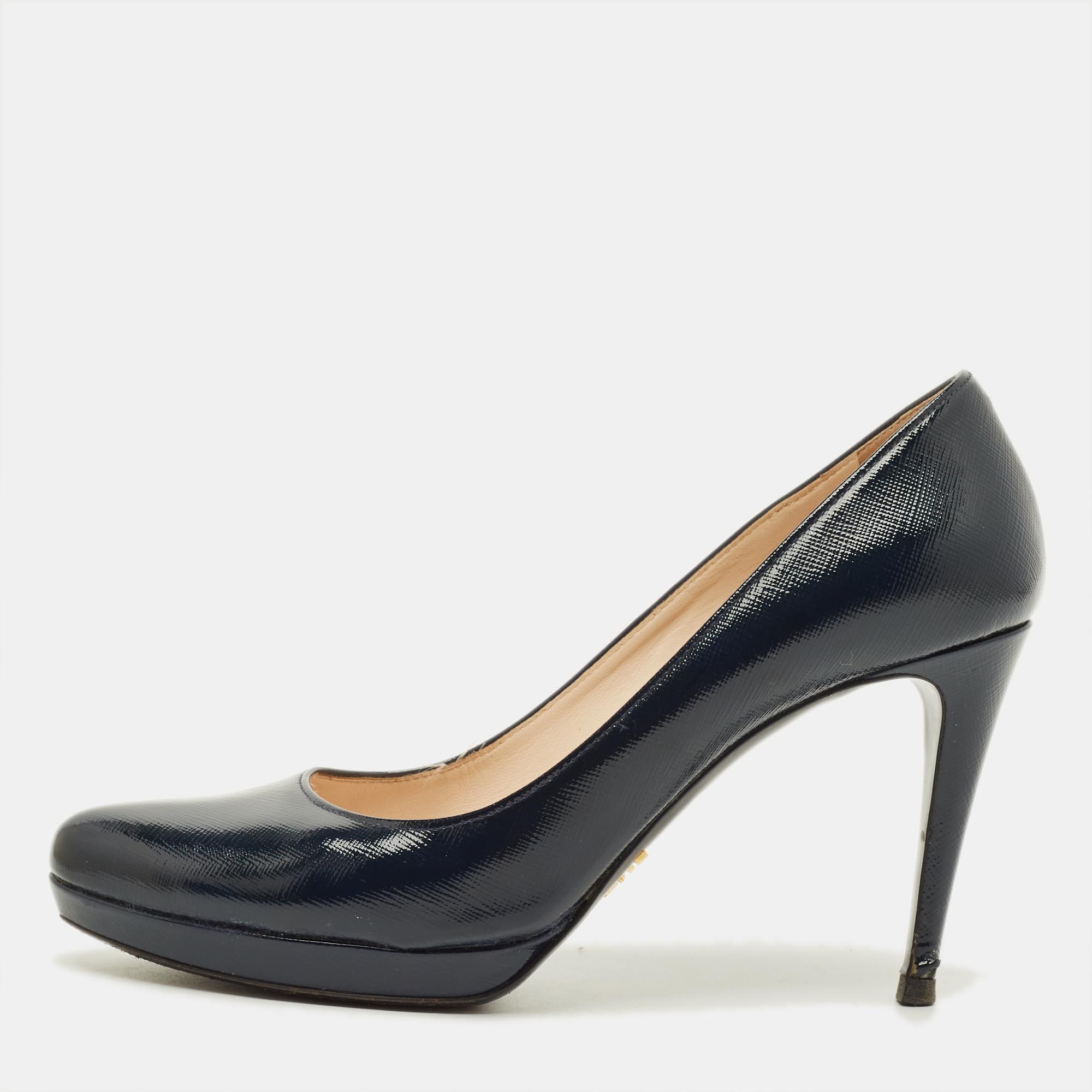 

Prada Size  Navy Blue Saffiano Leather Platform Pumps