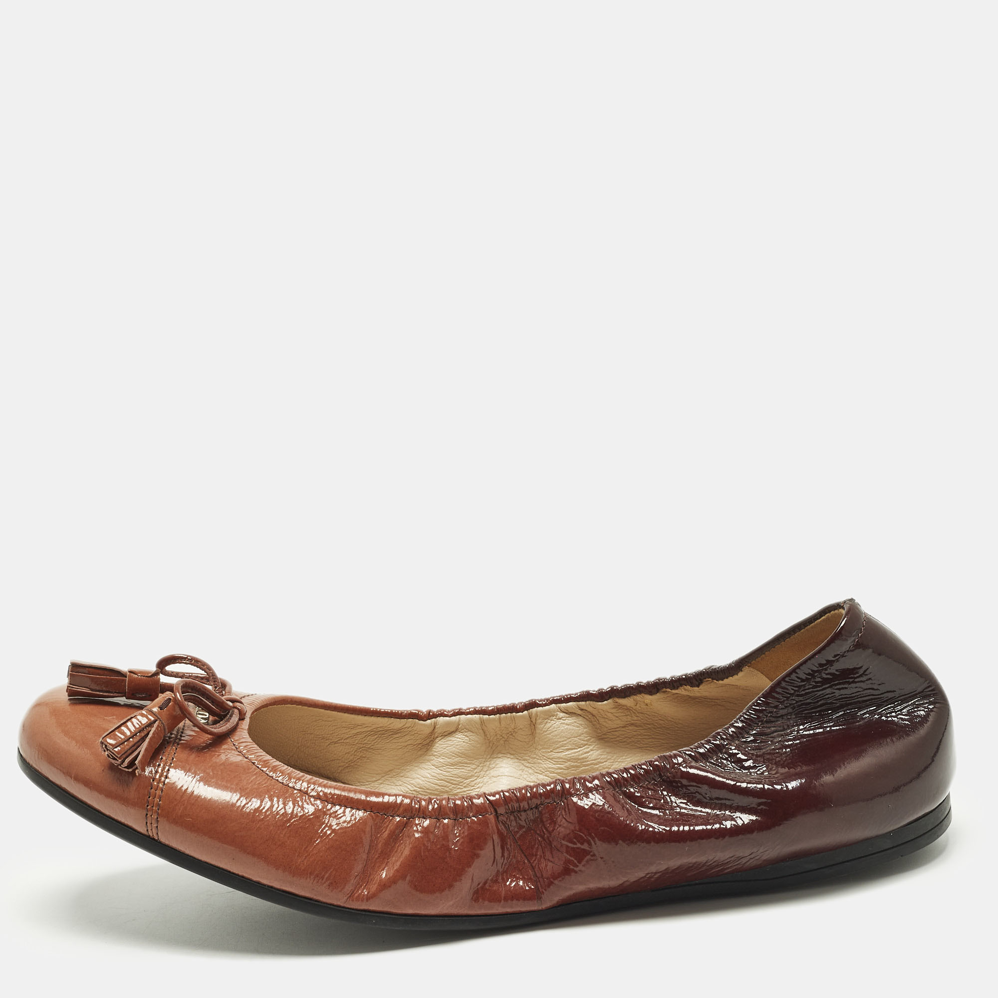 

Prada Size  Brown Leather Bow Scrunch Ballet Flats