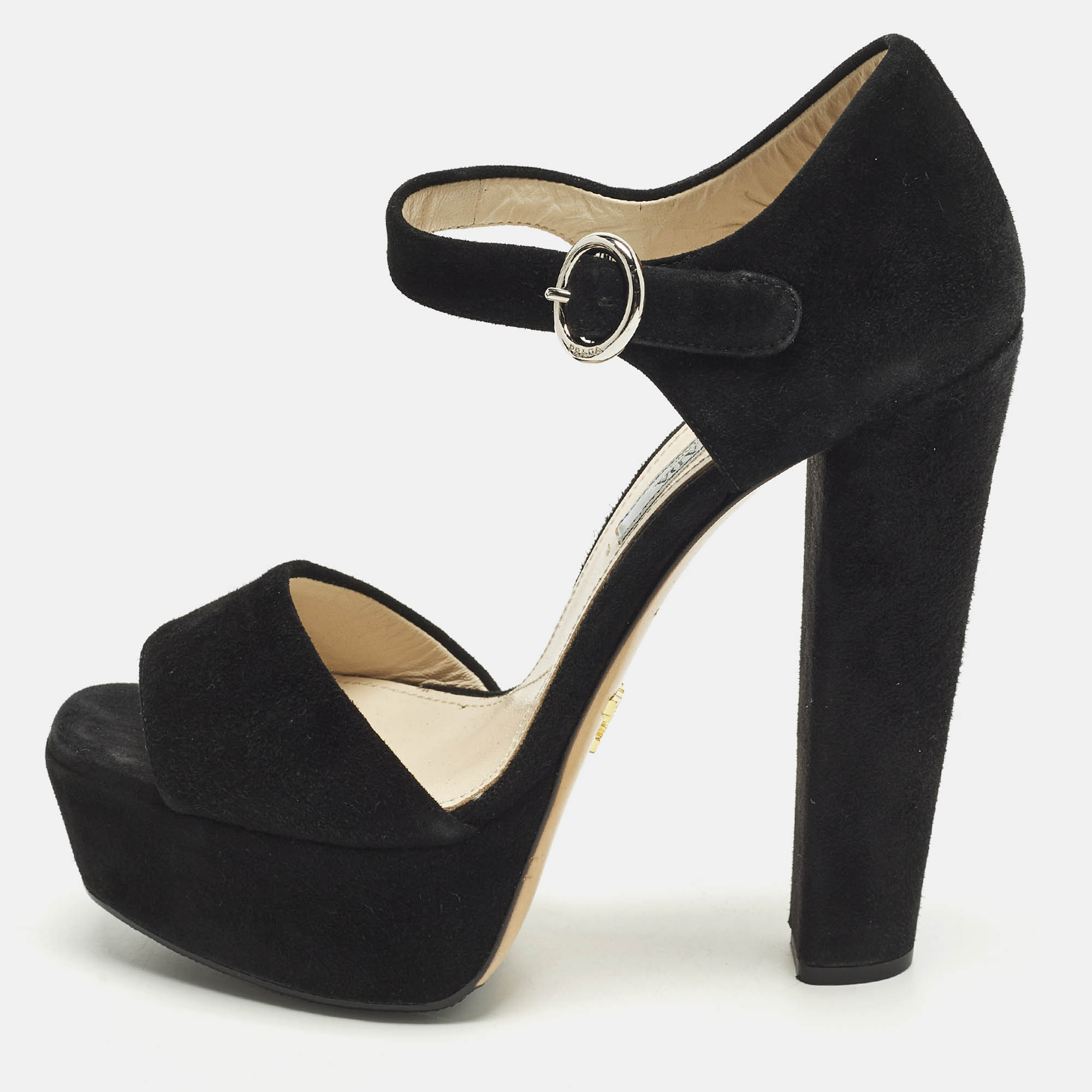 

Prada Size  Black Suede Ankle Strap Sandals