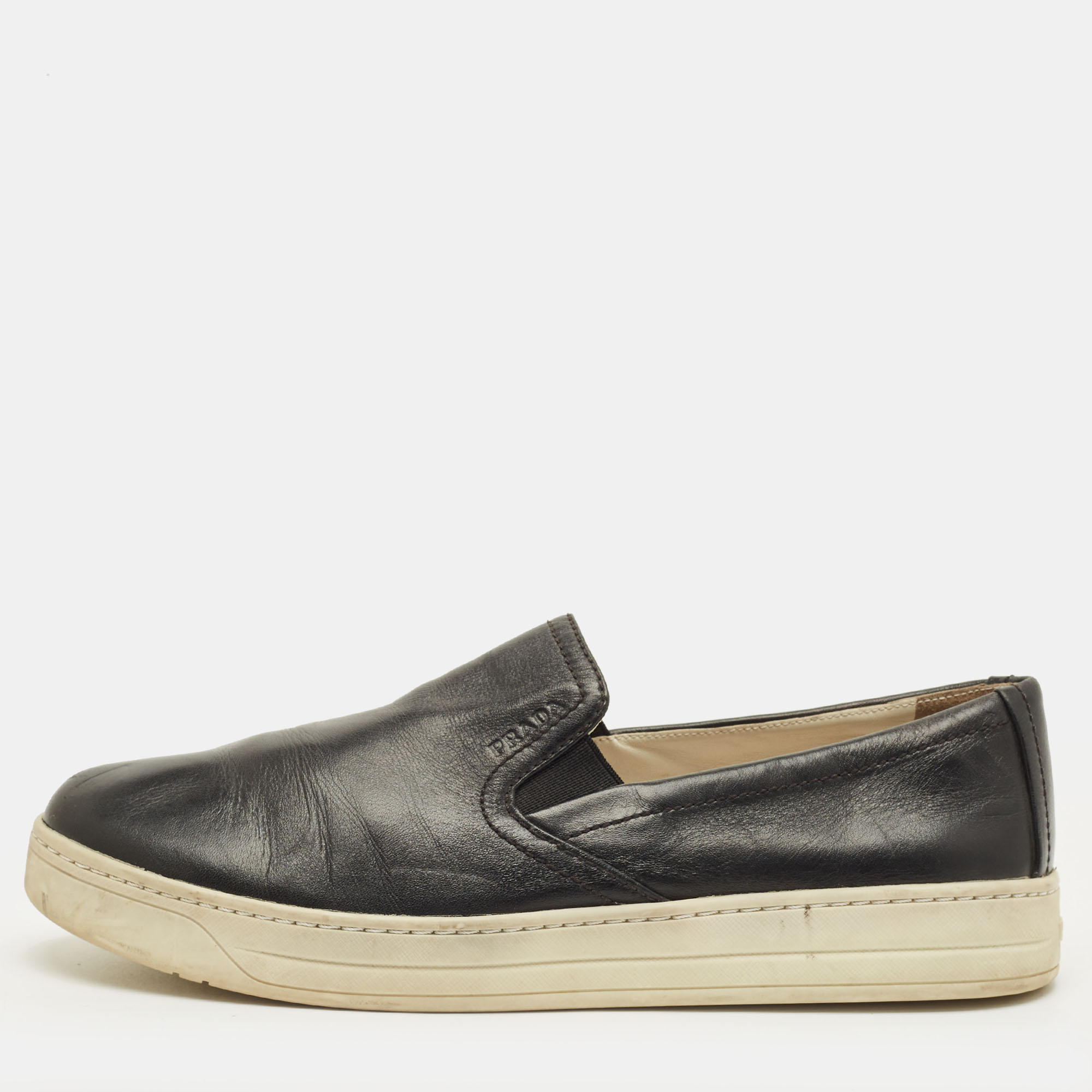 

Prada Size  Black Leather Slip On Sneakers