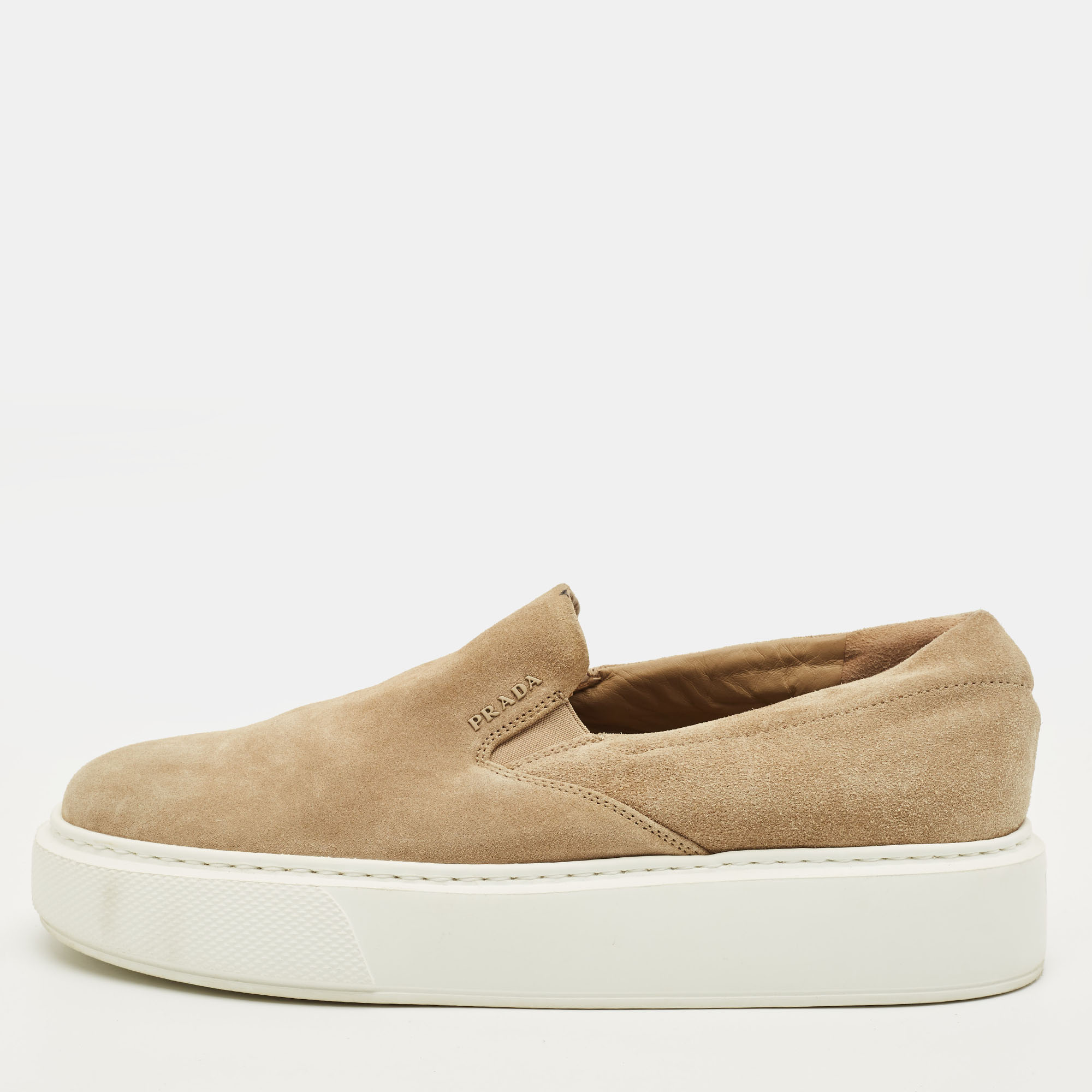 

Prada Size  Beige Suede Platform Slip On Sneakers