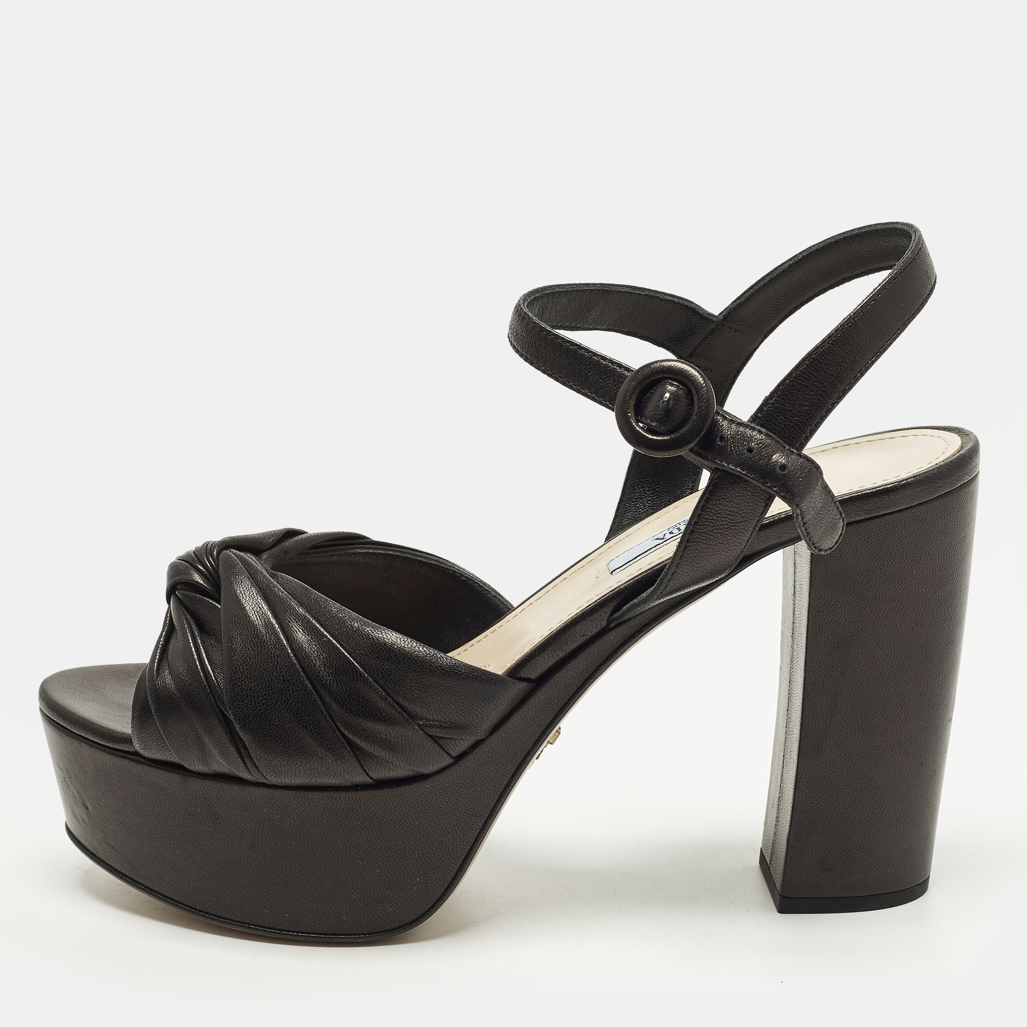 

Prada Size  Black Leather Platform Ankle Strap Sandals