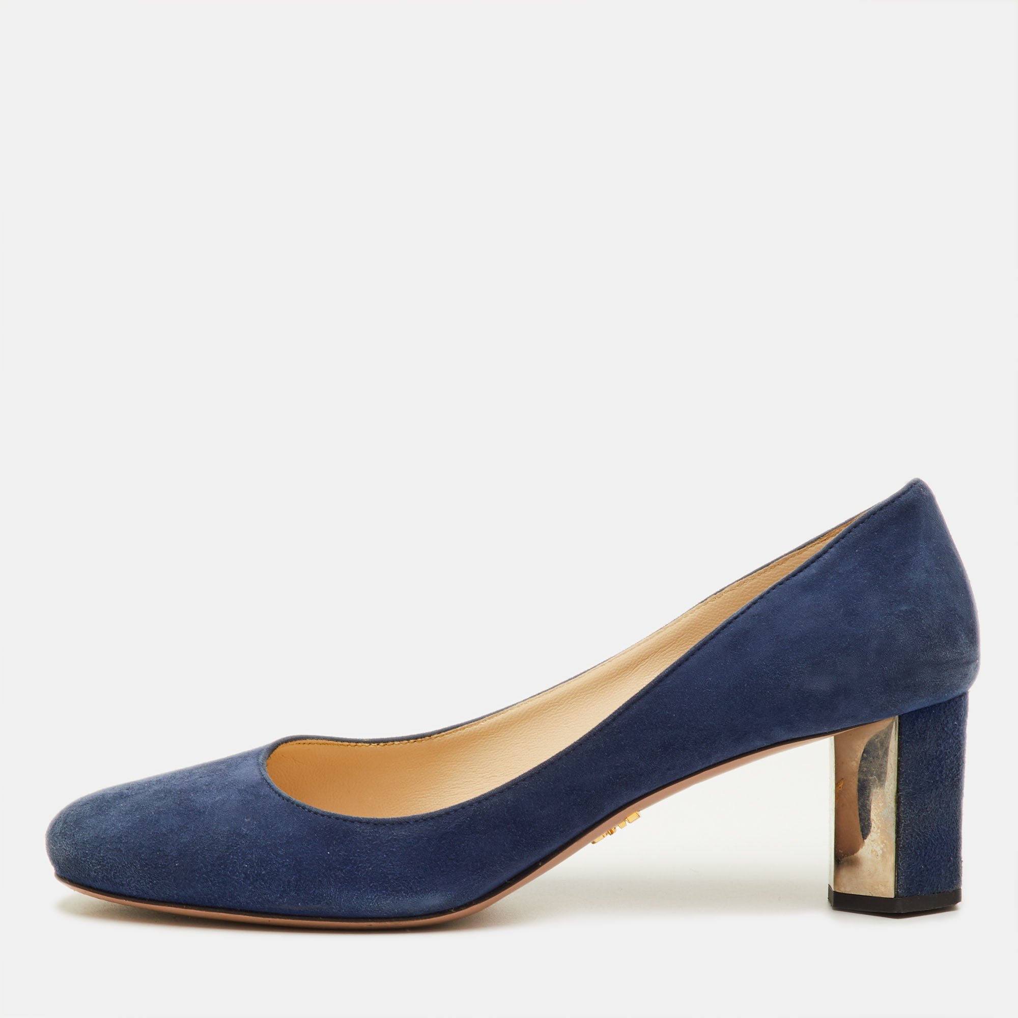

Prada Size  Blue Suede Round Toe Pumps