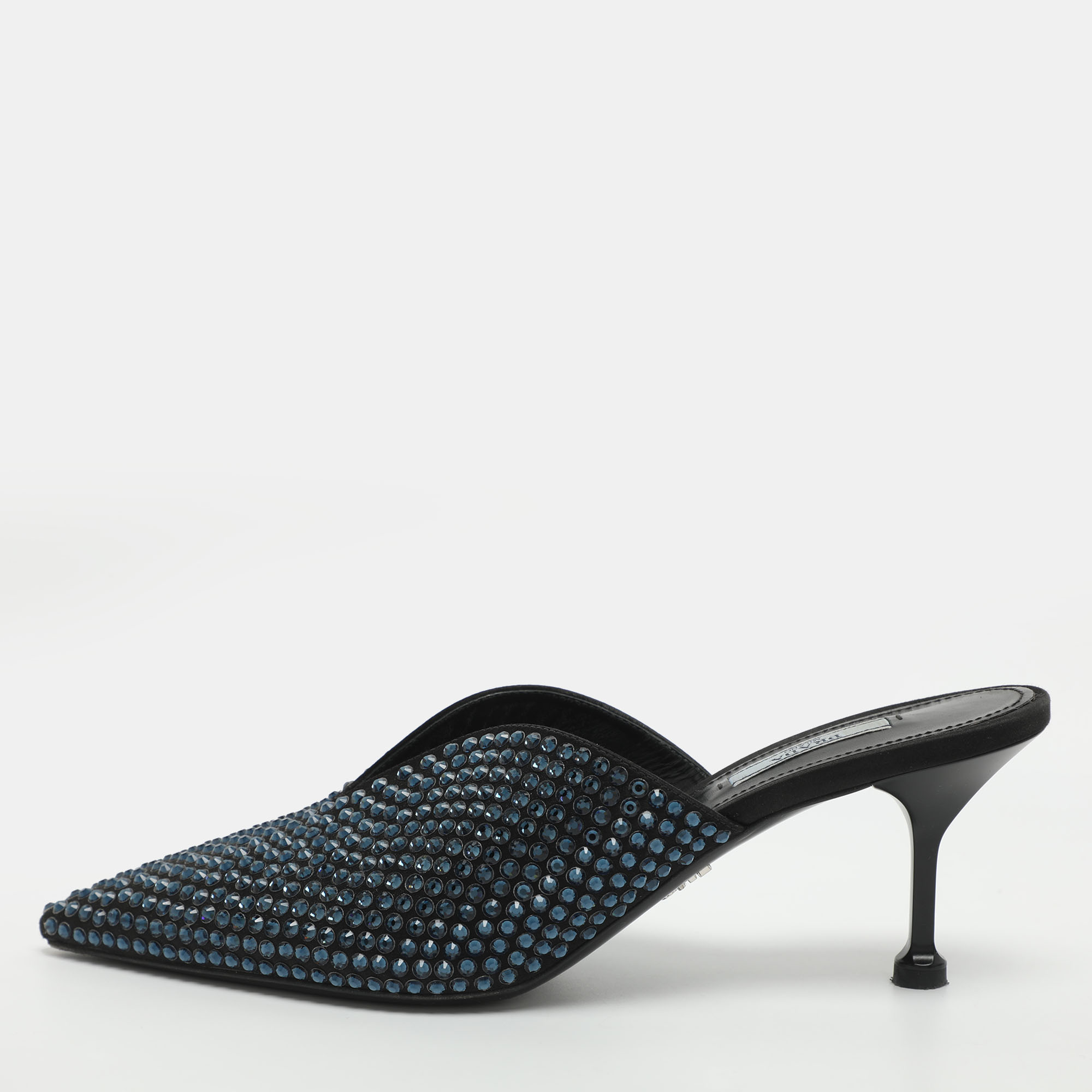 

Prada Crystal Embellished Size  Black/Blue Satin Mules
