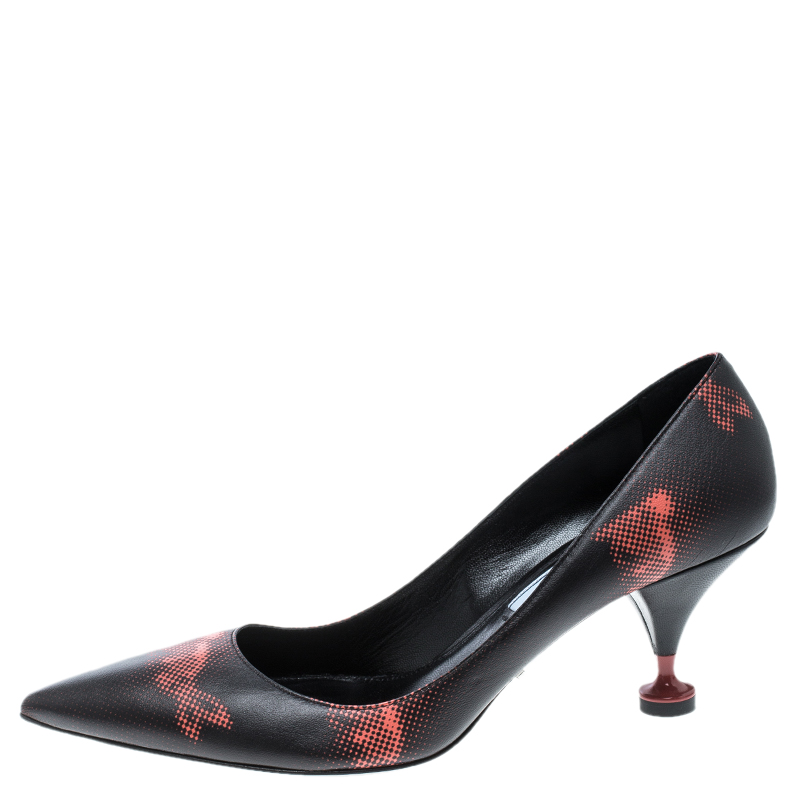 

Prada Black Printed Leather Kitten Heels Pumps Size