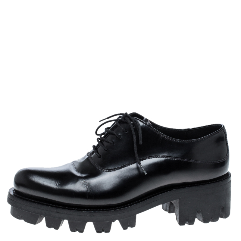 

Prada Black Leather Lug-Sole Platform Oxfords Size