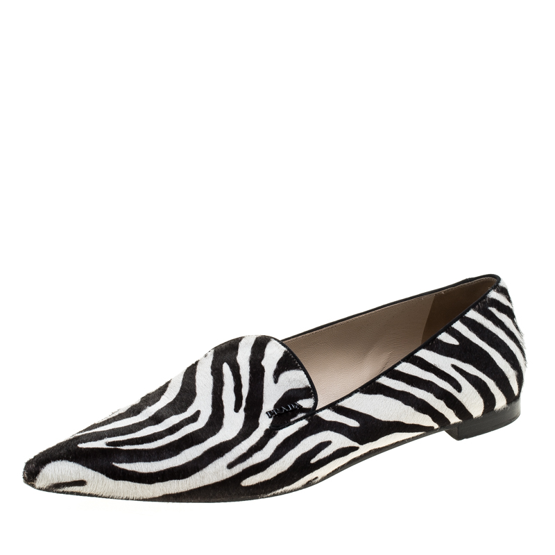 Prada Zebra Print Calf Hair Smoking Slippers Size 41