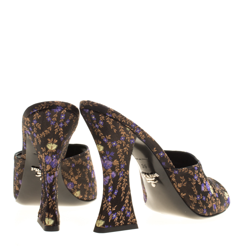 Prada Black Floral Silk Brocade Mule Sandals Size 39 Prada | TLC