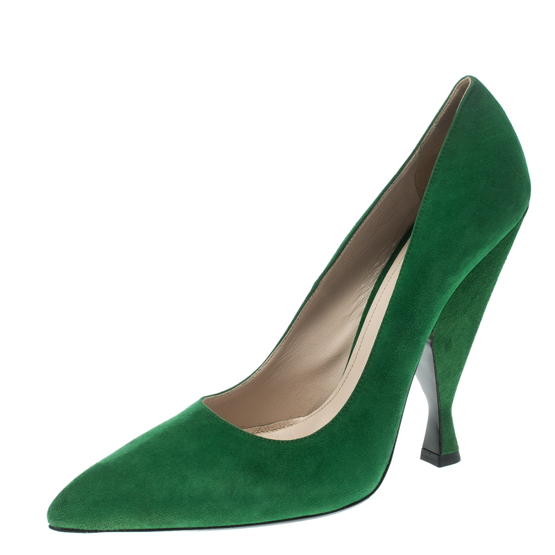 Prada Green Suede Pointed Toe Pumps Size 40