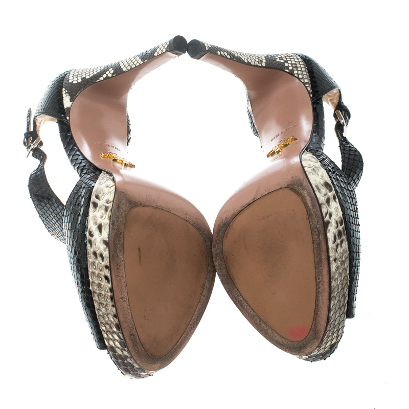 Pre-owned Prada Black Python Leather Cut Out Platform Sandals Size 37