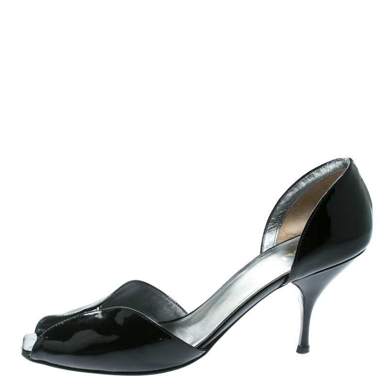 

Prada Black Patent Leather Open Toe D'orsay Pumps Size