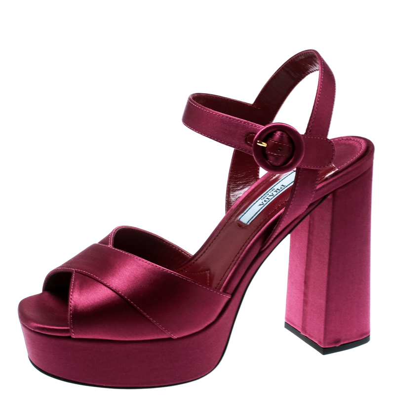 Prada Purple Satin Crisscross Platform Sandals Size  Prada | TLC
