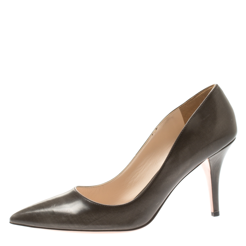 Pre Owned Prada Brown Leather Pointed Toe Pumps Size 39