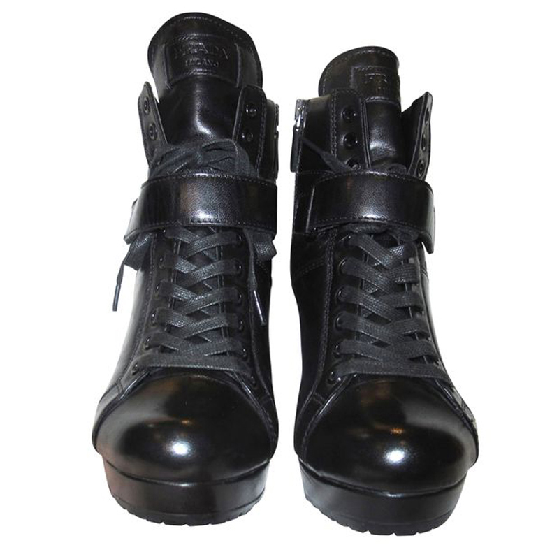 

Prada Black Leather Platform Sneakers Size