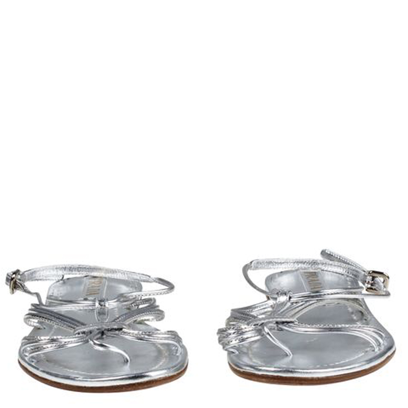 

Prada Silver Flat Sandals Size