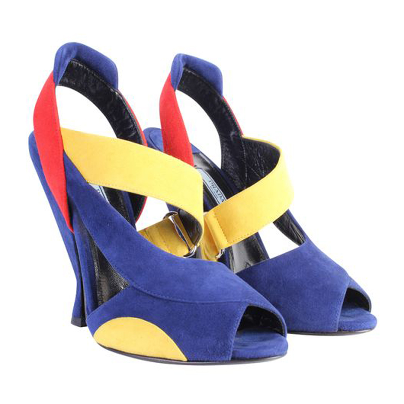 

Prada Tri Color Block Suede Heel Sandals Size, Multicolor