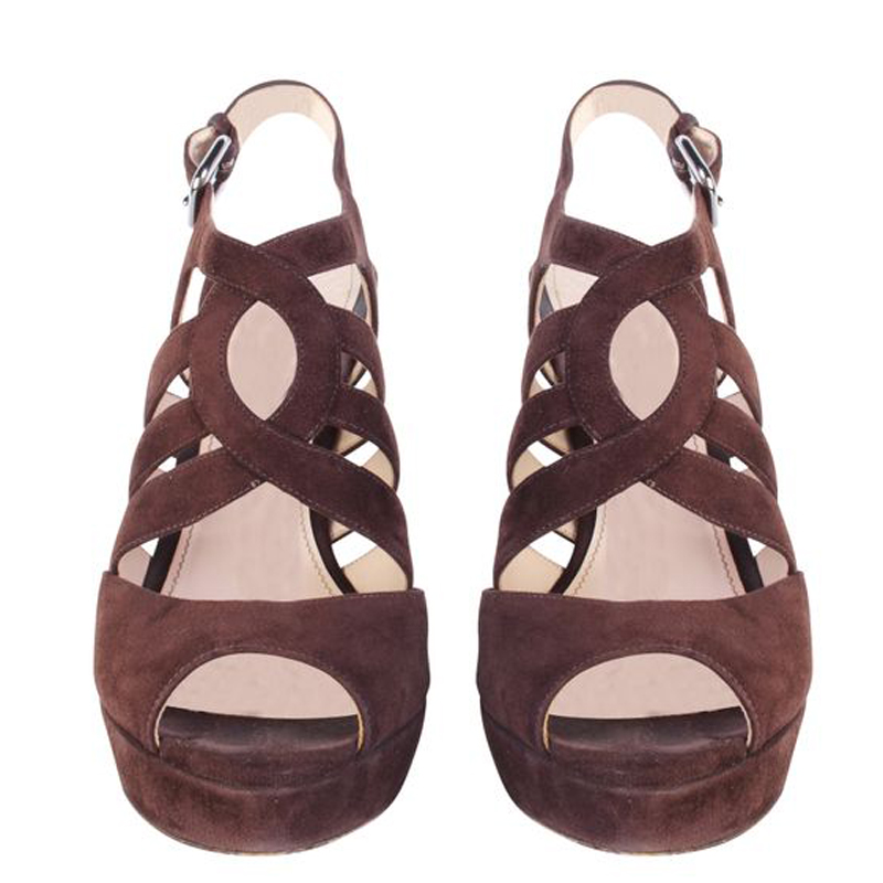 

Prada Brown Suede Ankle Strap Sandals Size