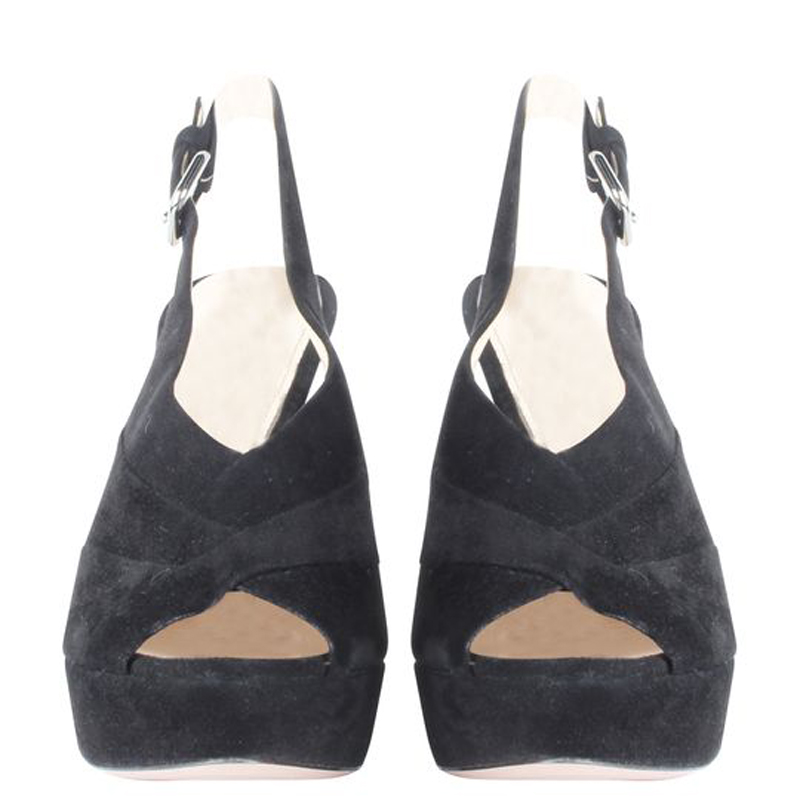 

Prada Black Suede Peep Toe Slingback Pumps Size