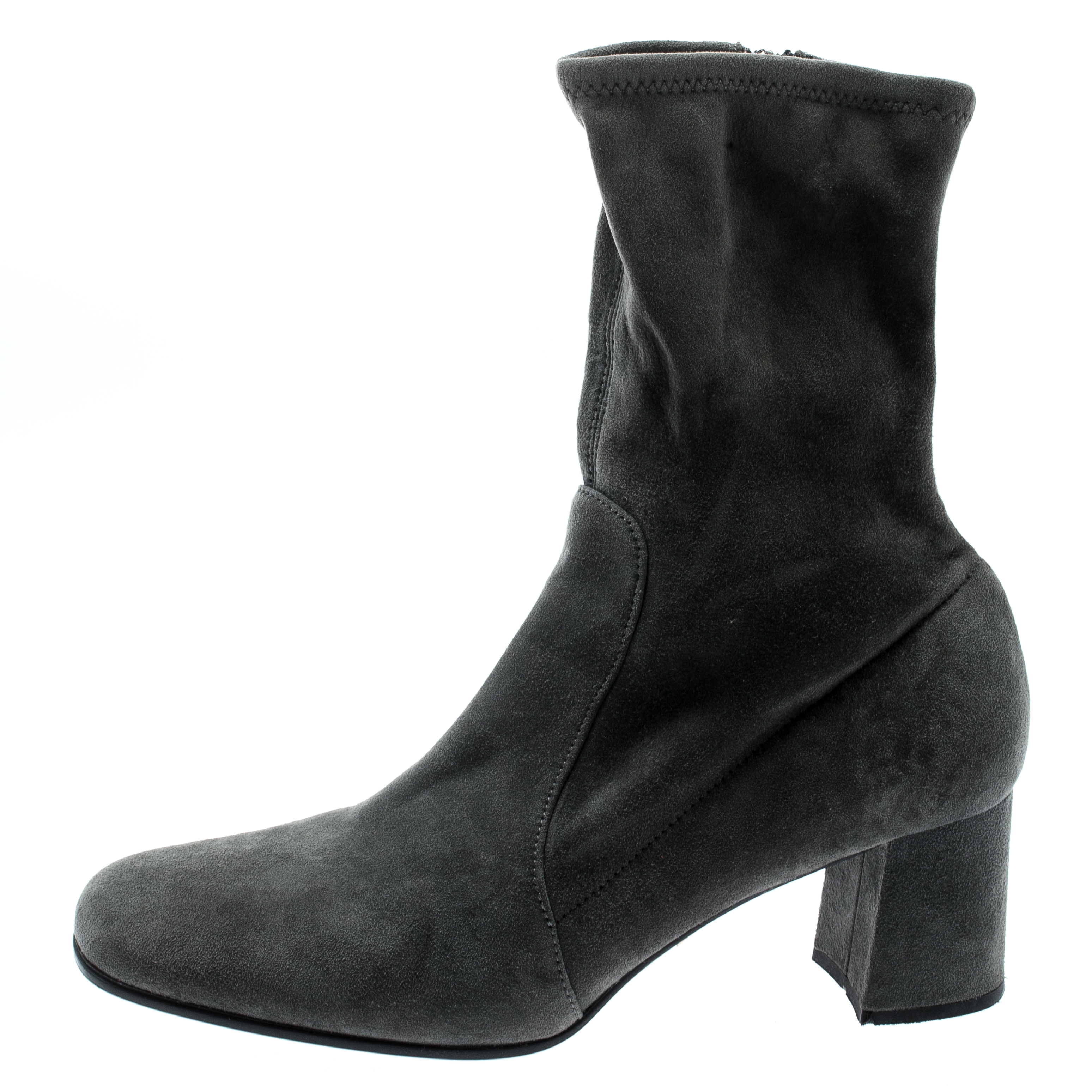 

Prada Grey Suede Block Heel Ankle Boots Size