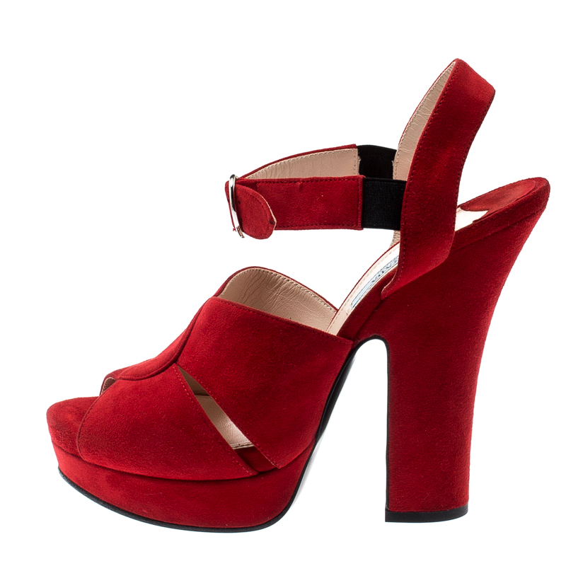 

Prada Red Suede Leather Open Toe Ankle Strap Sandals Size