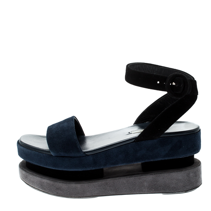 

Prada TriColor Suede Merlot And Poppy Dual Platform Ankle Strap Sandals Size, Blue